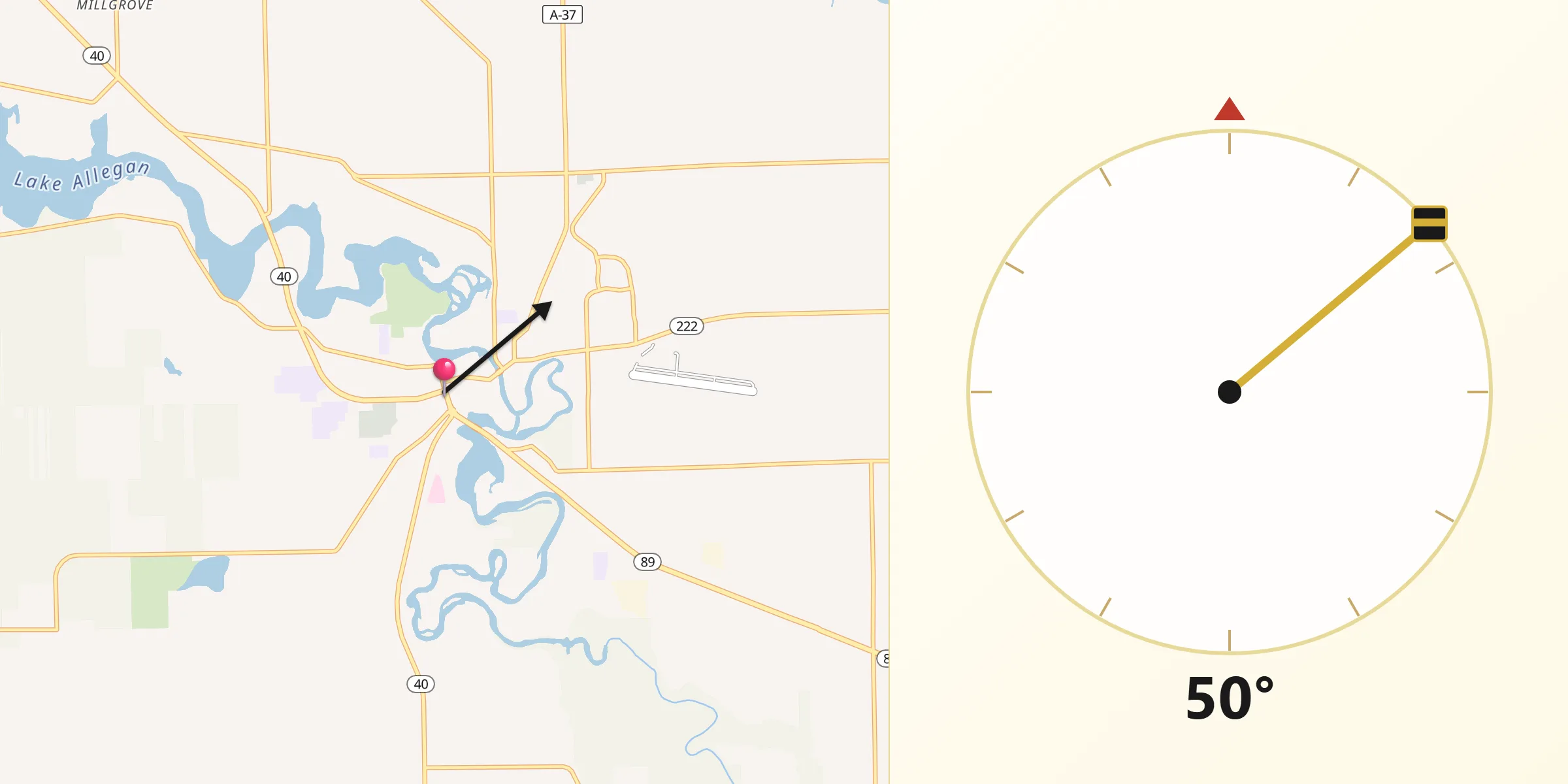 Qibla Direction from Allegan