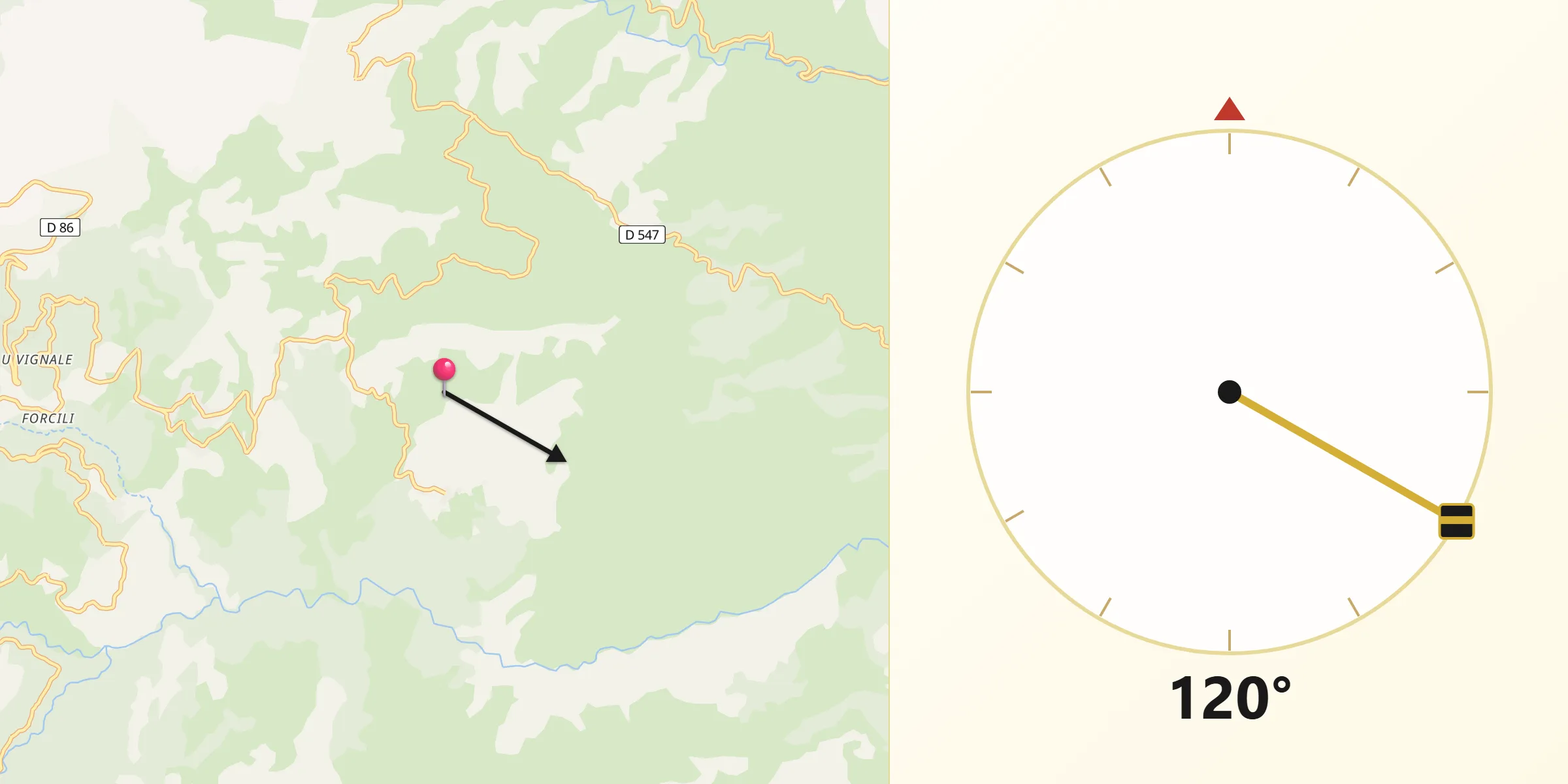 Direction vers la Qibla depuis Castifao