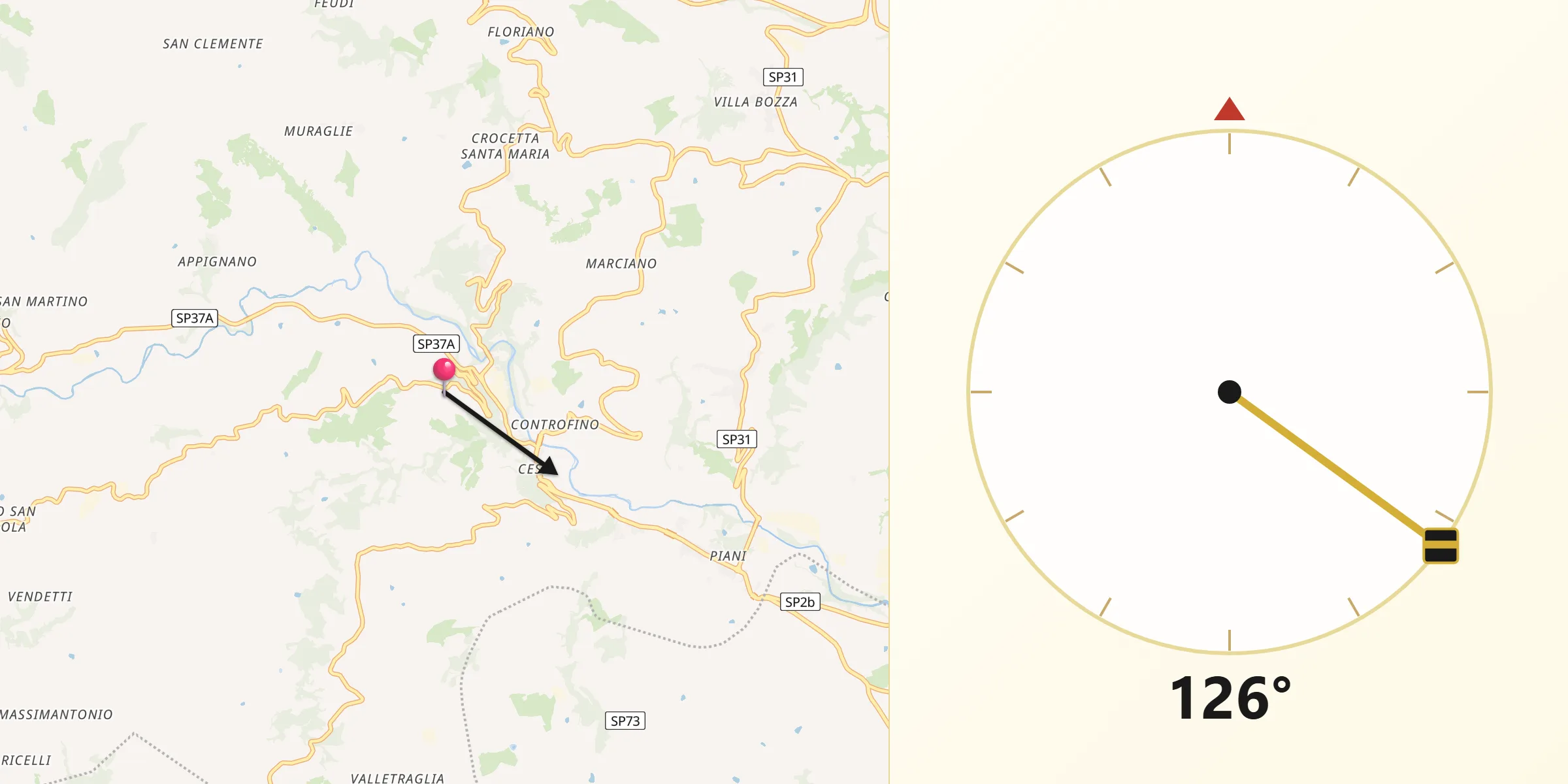 Direzione della Qibla da Castiglione Messer Raimondo