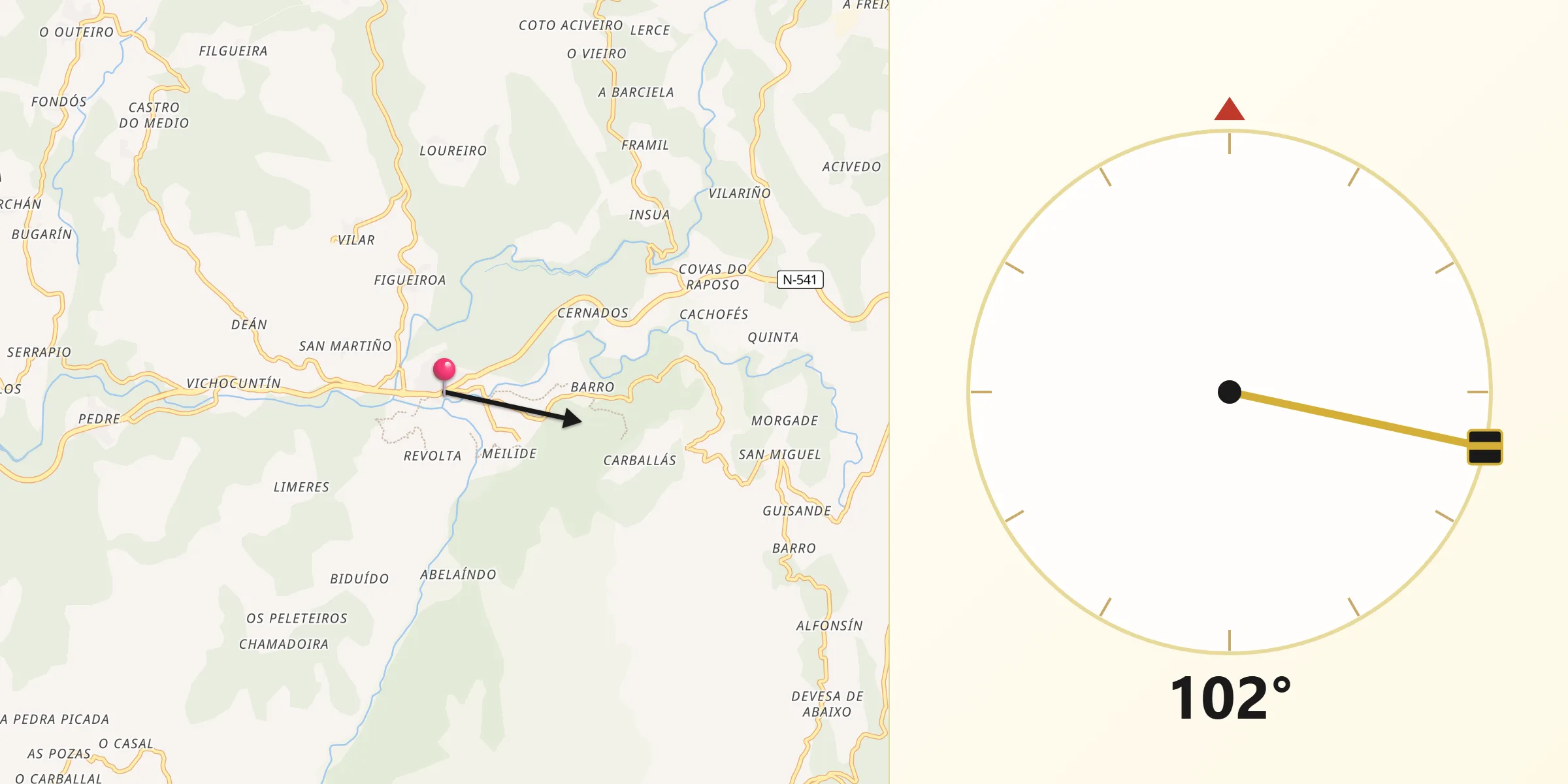 Dirección de la Qibla desde Cerdedo