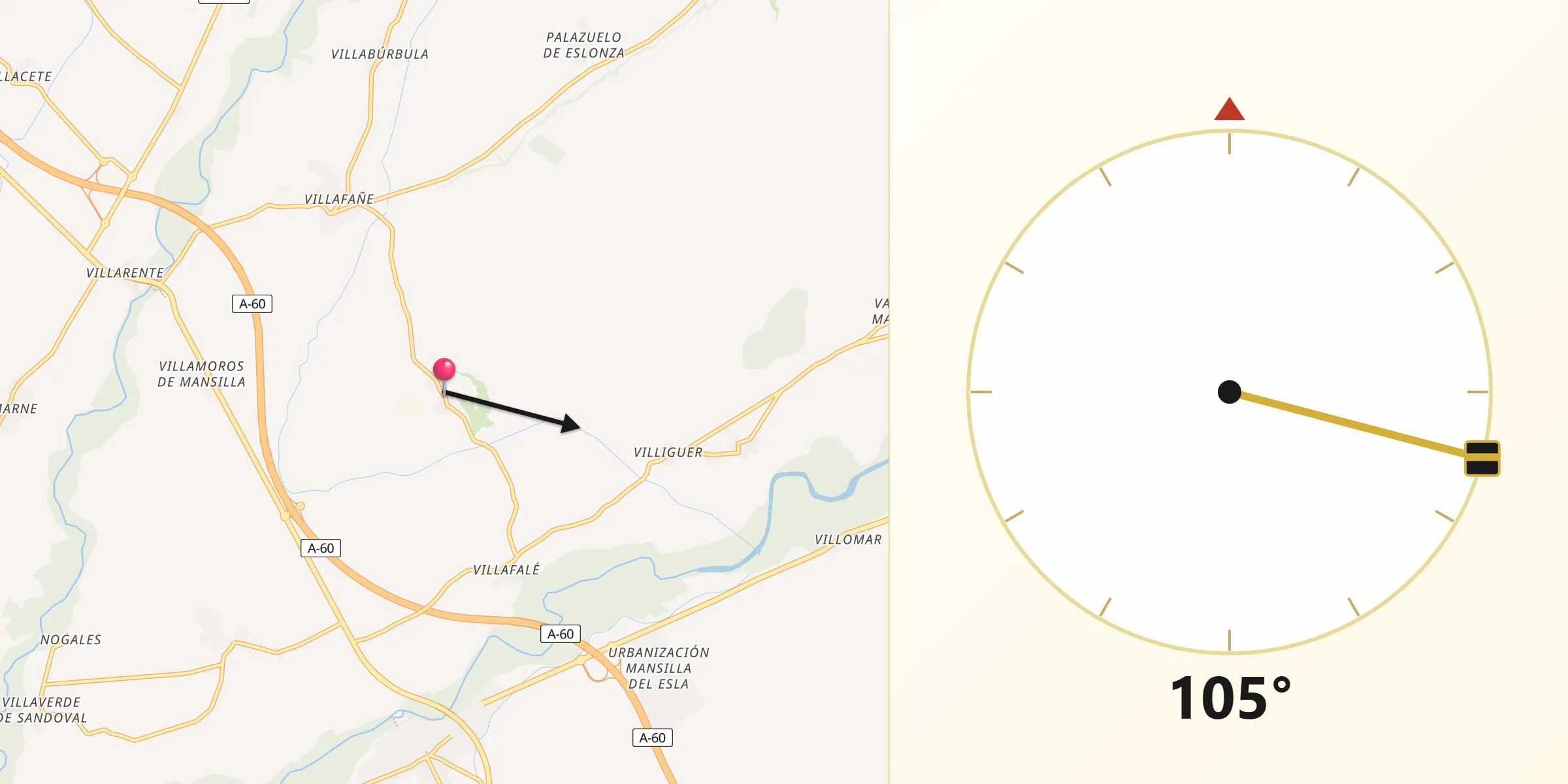 Dirección de la Qibla desde Villasabariego