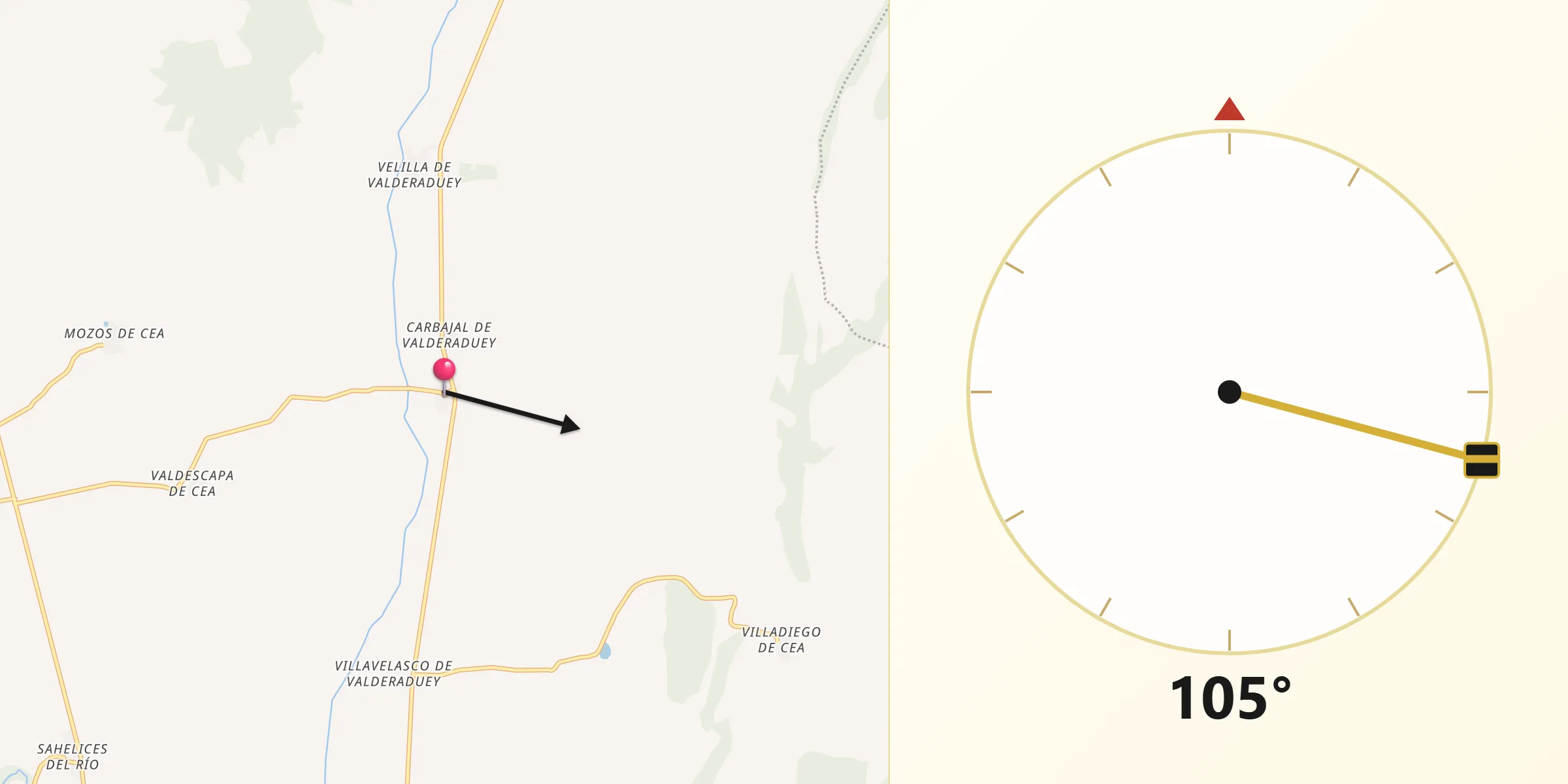 Dirección de la Qibla desde Villazanzo de Valderaduey