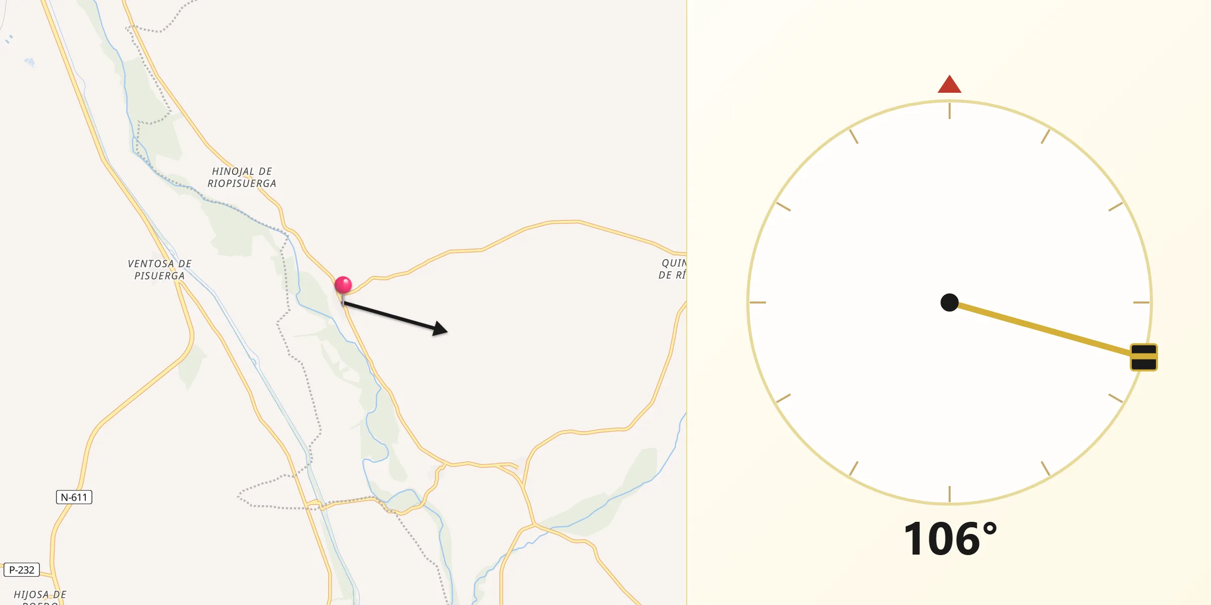 Dirección de la Qibla desde Zarzosa de Río Pisuerga
