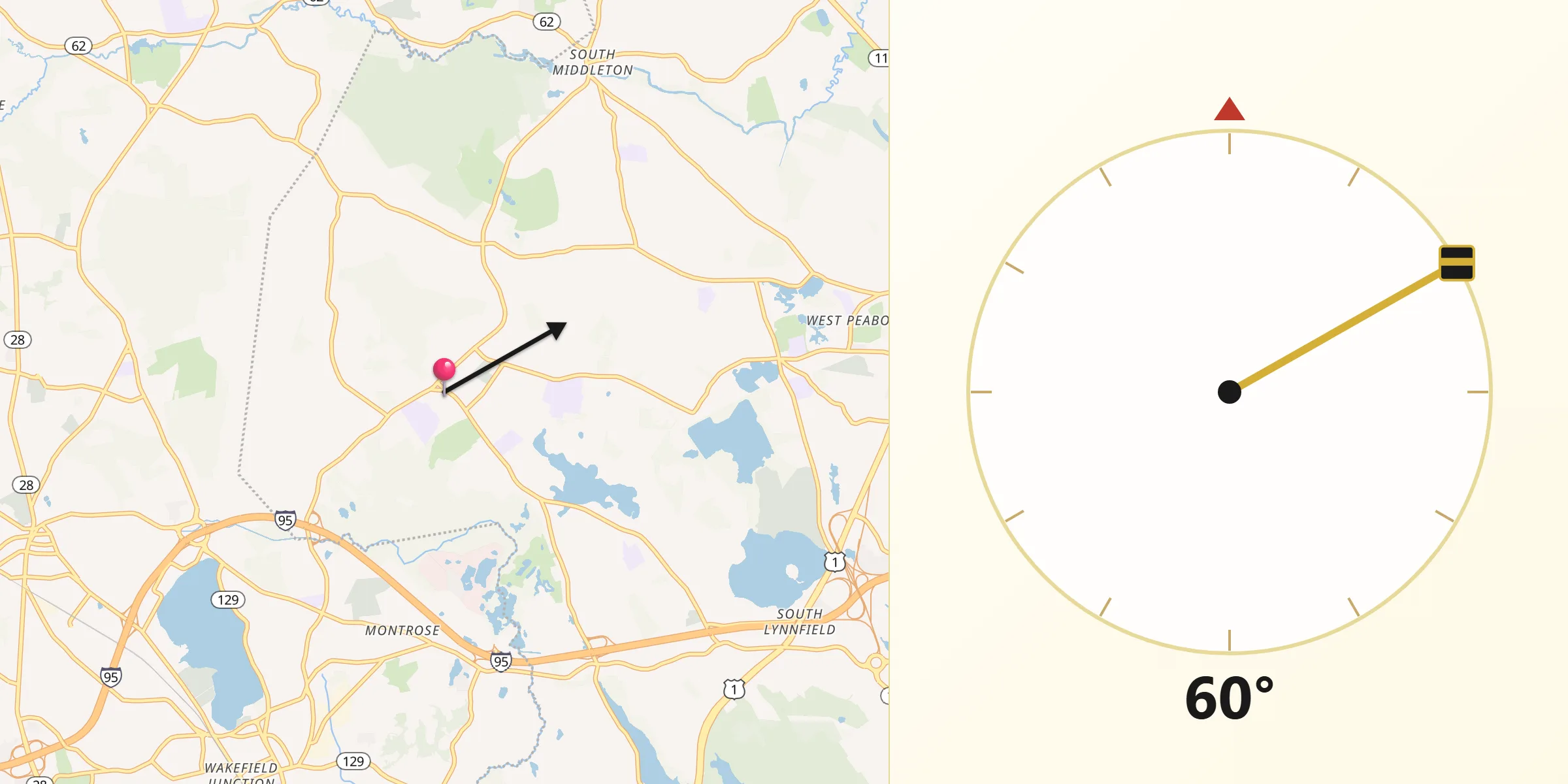 Qibla Direction from Lynnfield
