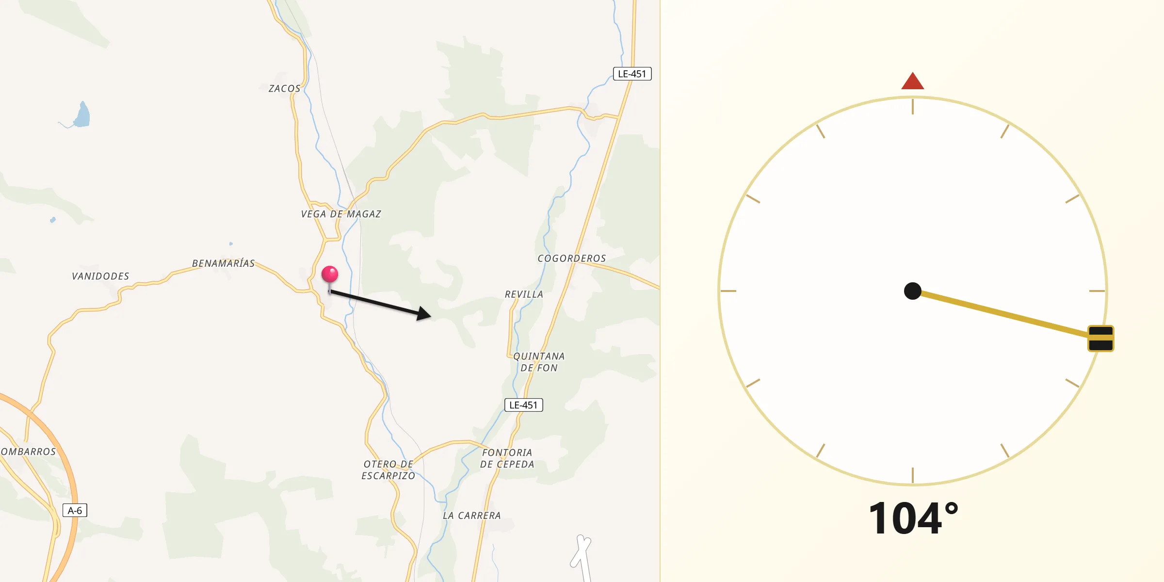 Dirección de la Qibla desde Magaz de Cepeda