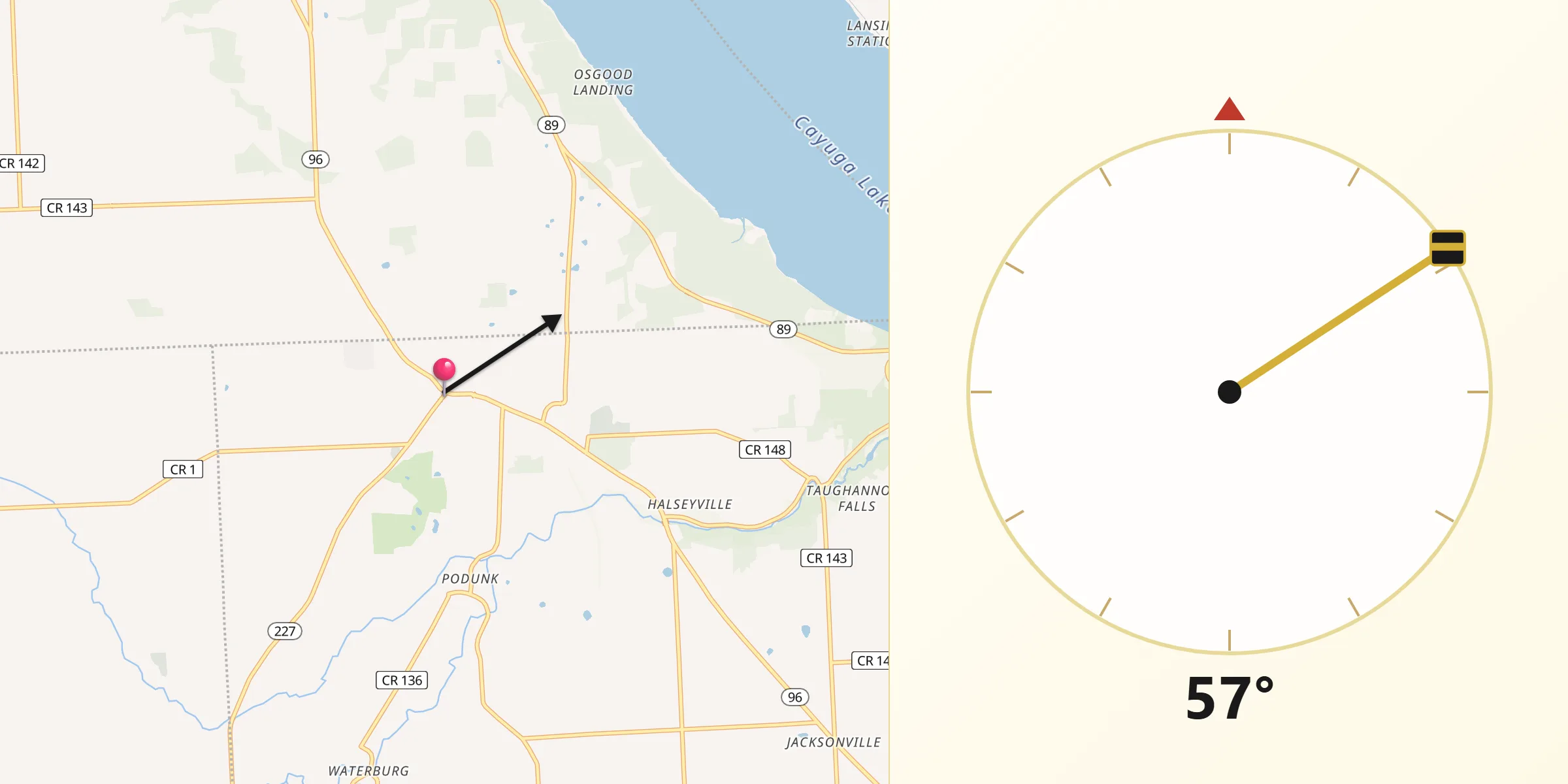 Qibla Direction from Trumansburg