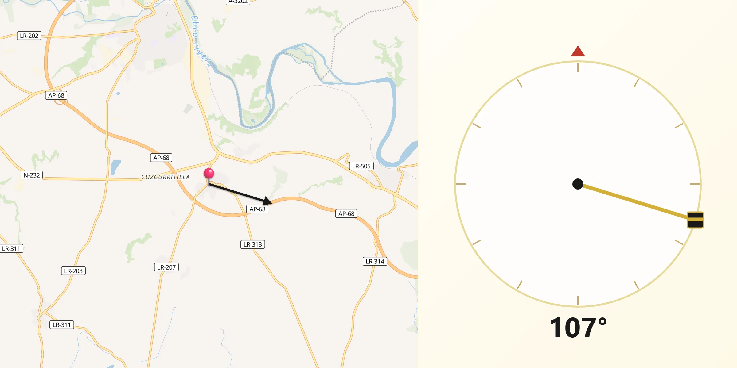 Dirección de la Qibla desde Ollauri