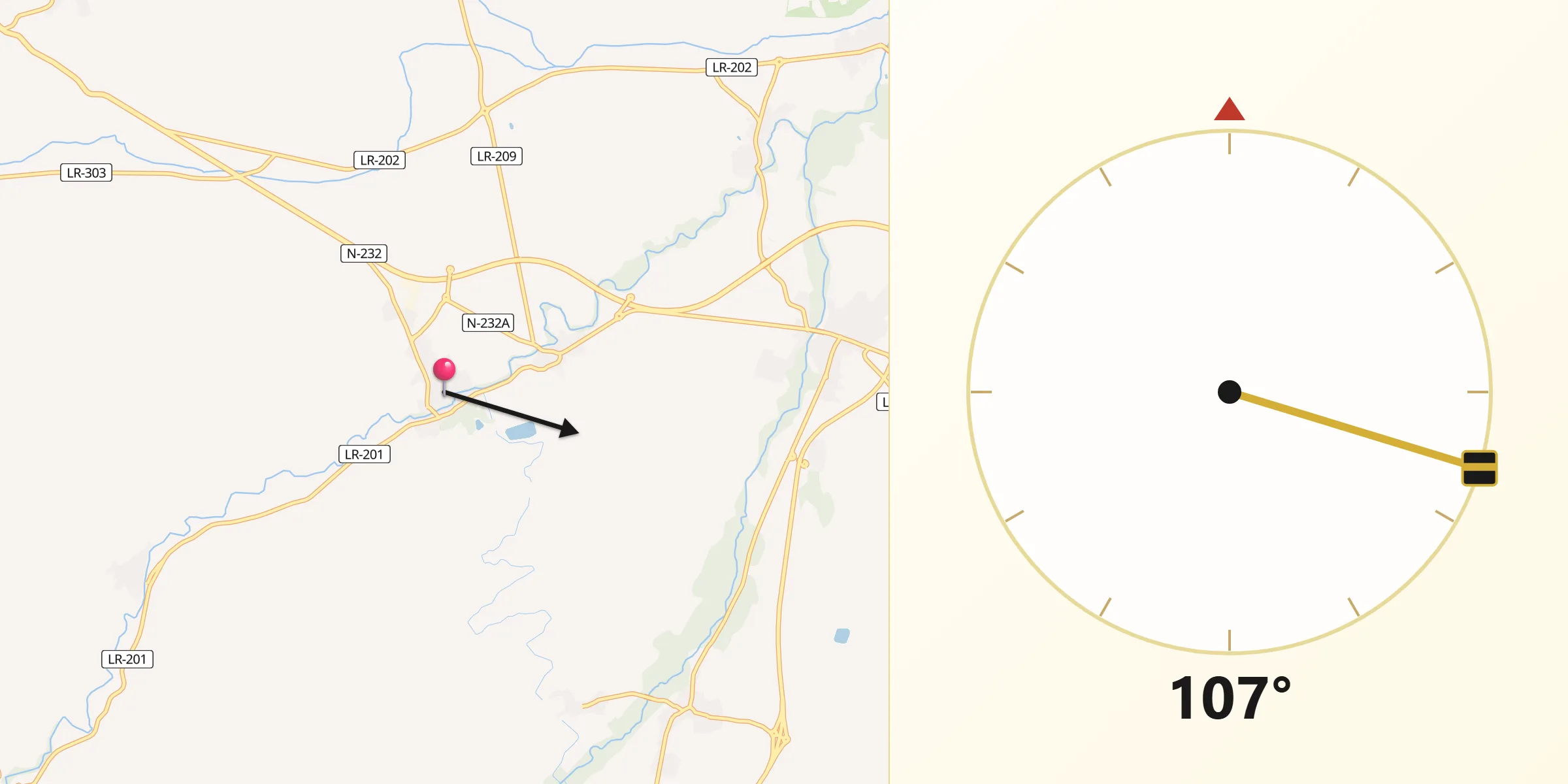 Dirección de la Qibla desde Cuzcurrita de Río Tirón