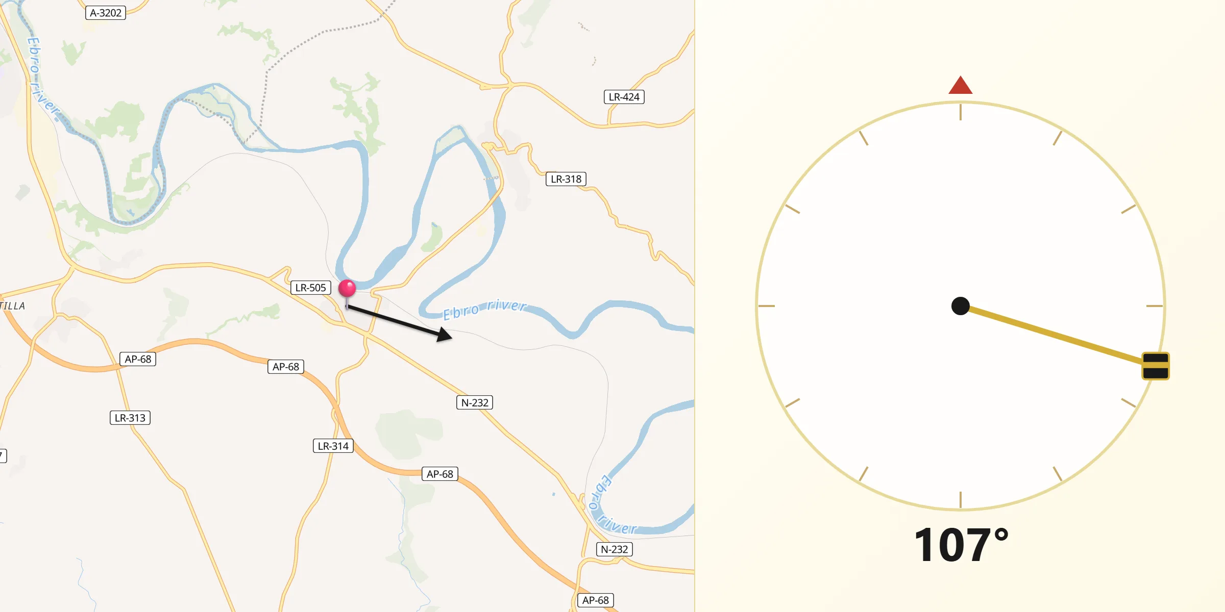 Dirección de la Qibla desde Briones