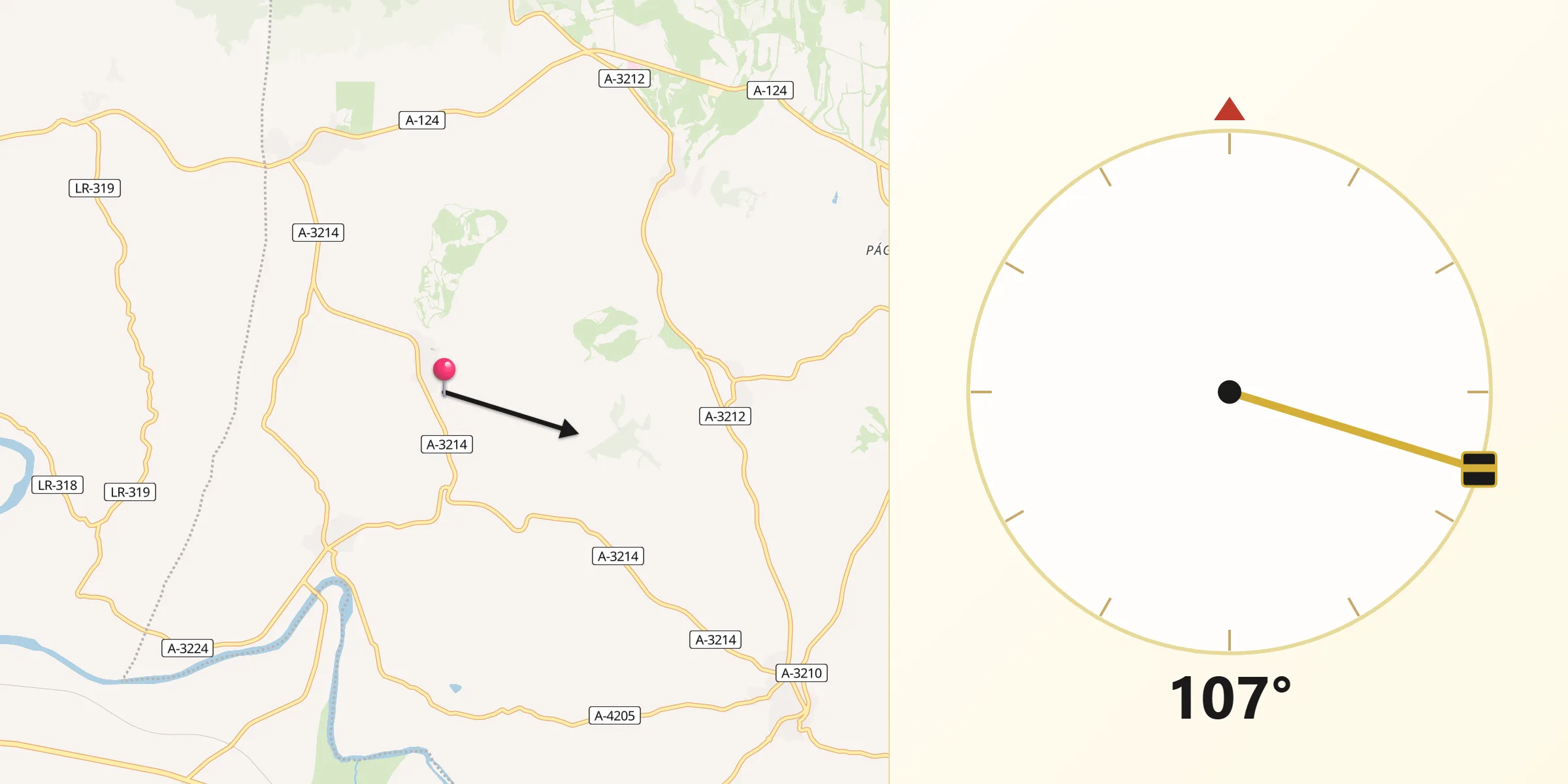 Dirección de la Qibla desde Villabuena de Álava/Eskuernaga