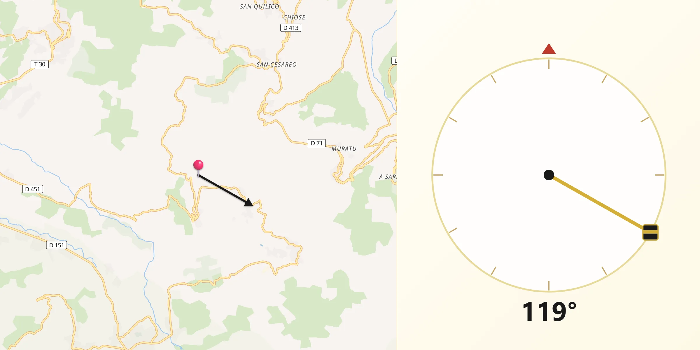 Direction vers la Qibla depuis Muro