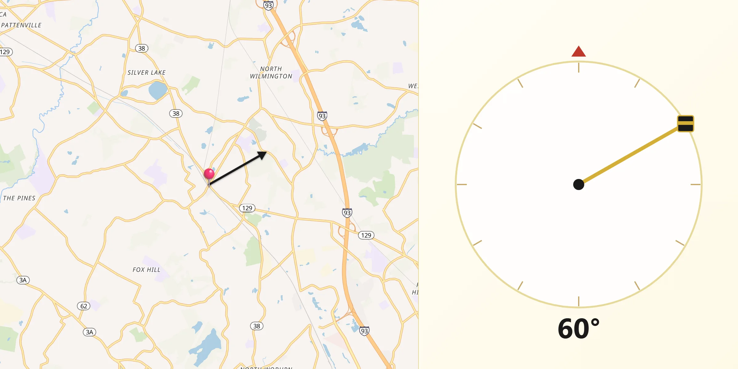 Dirección de la Qibla desde Wilmington
