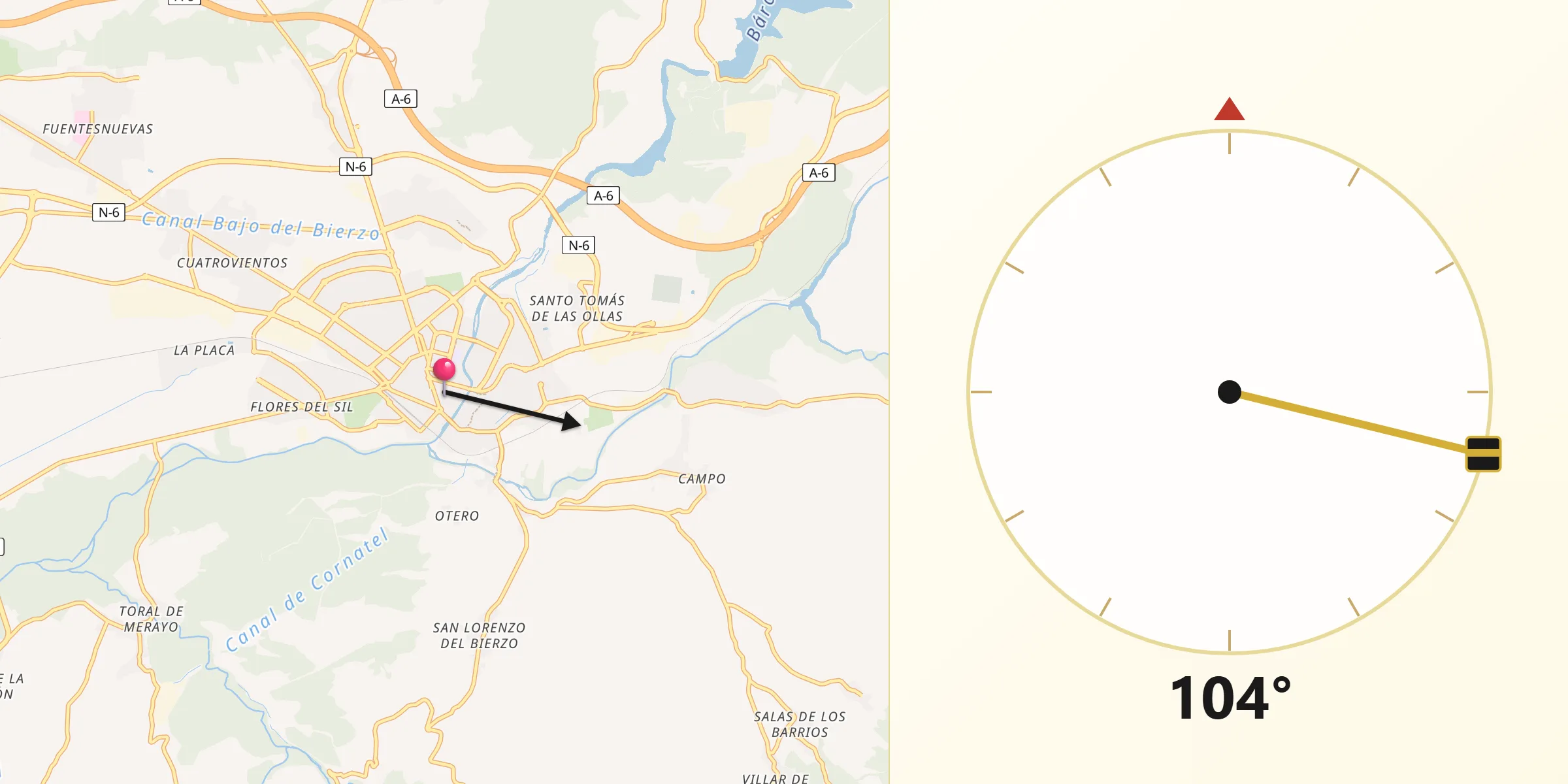 Dirección de la Qibla desde Ponferrada