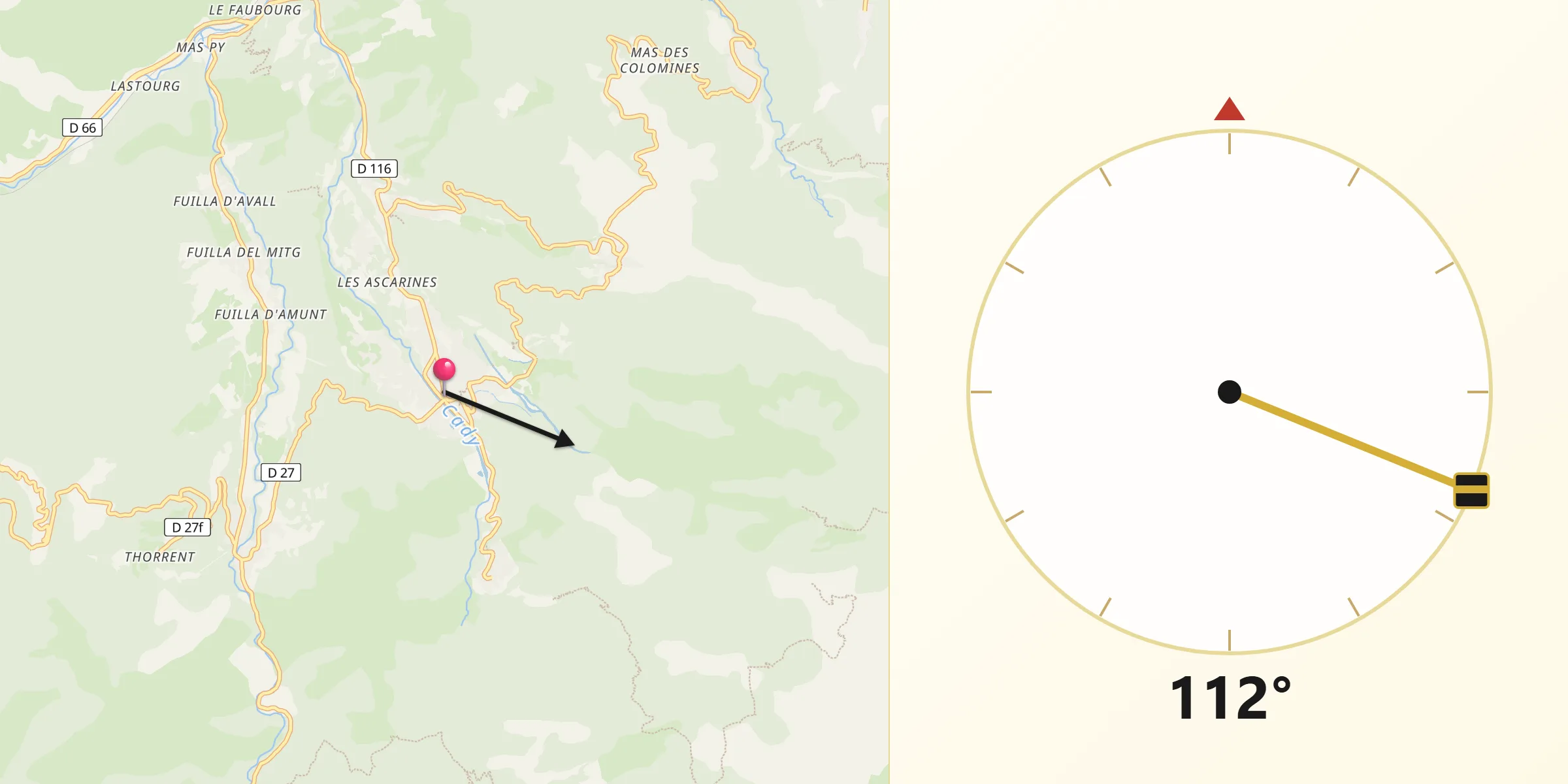 Direction vers la Qibla depuis Vernet-les-Bains