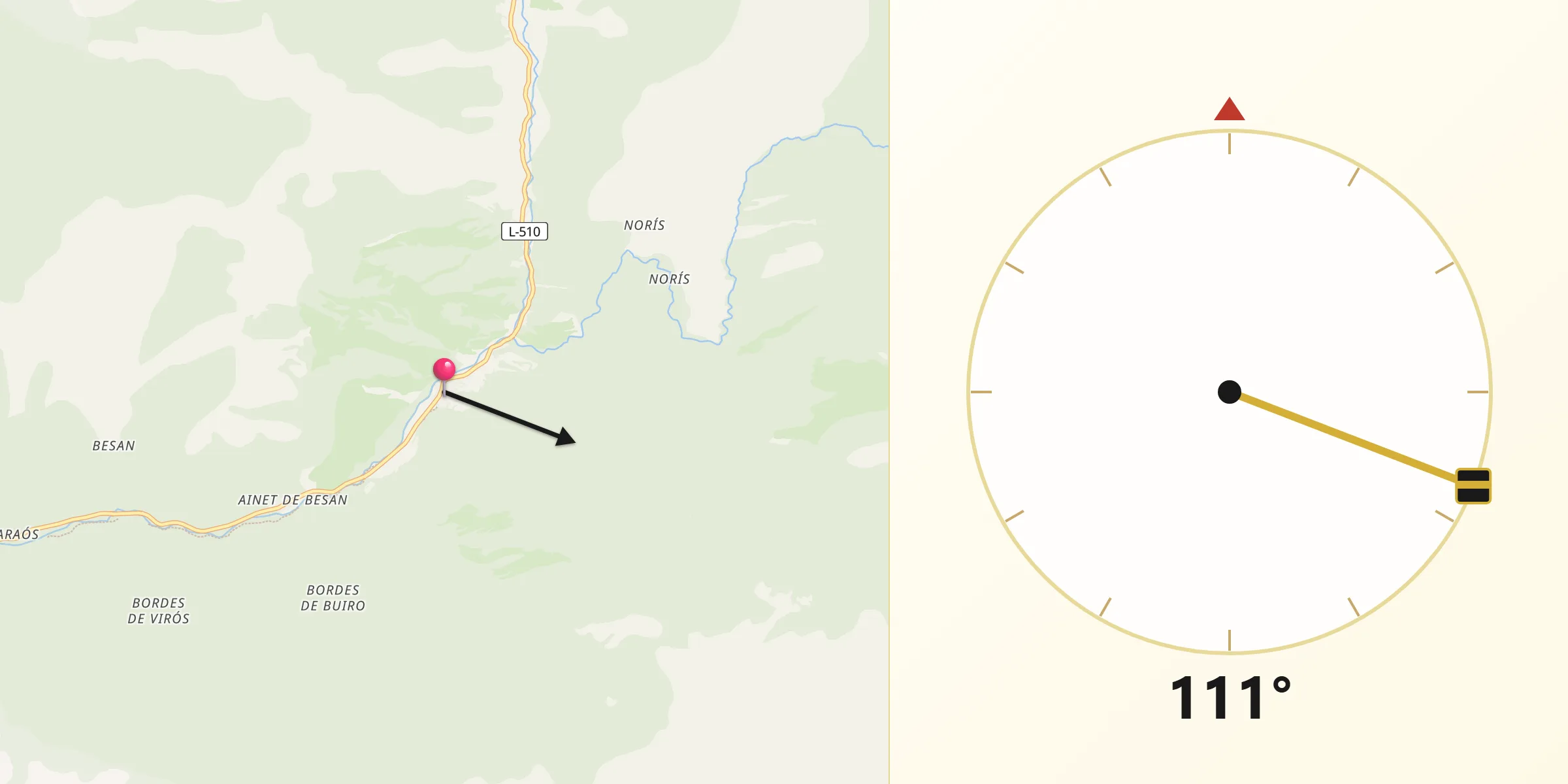 Dirección de la Qibla desde Alins