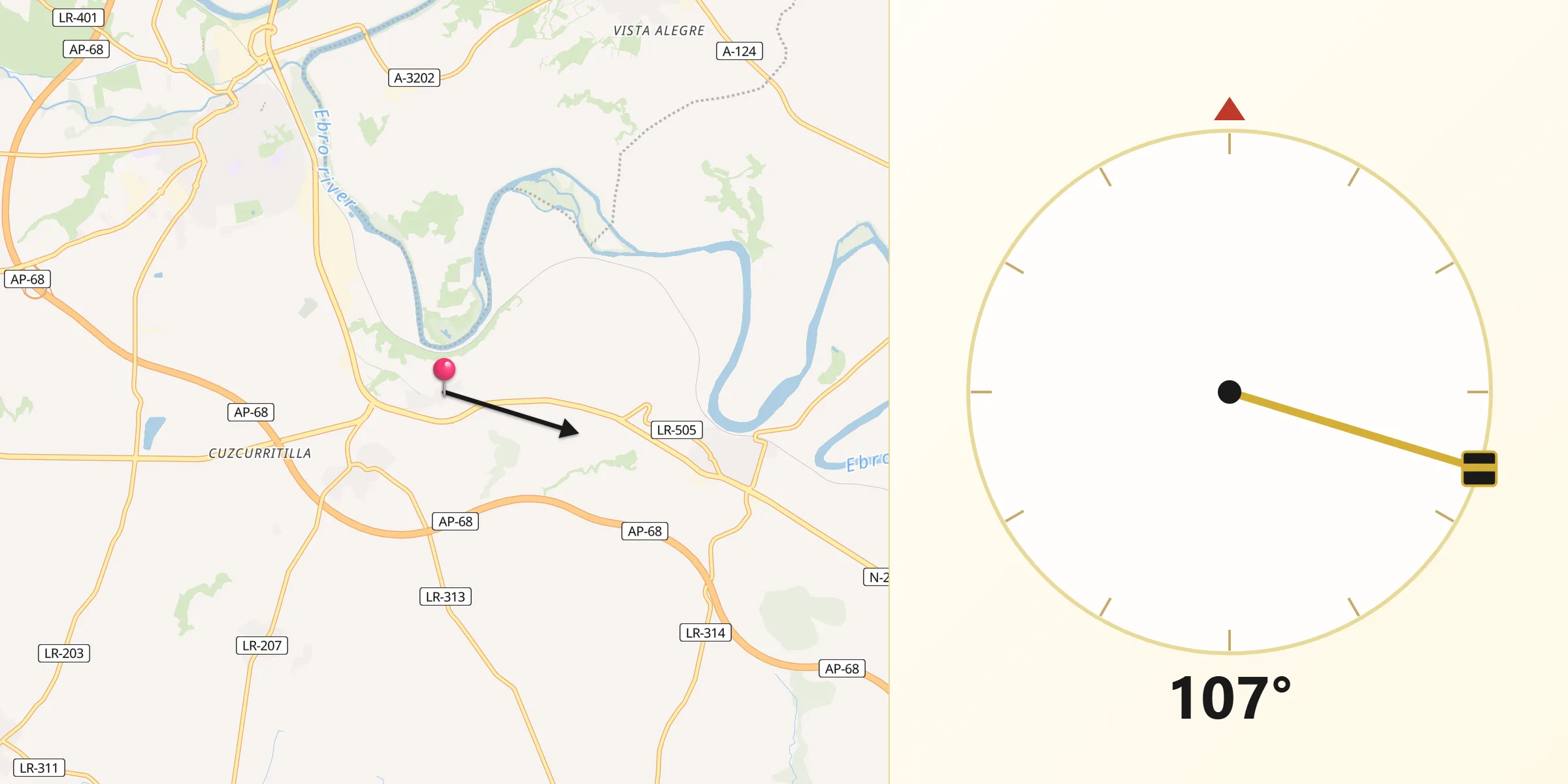 Dirección de la Qibla desde Gimileo
