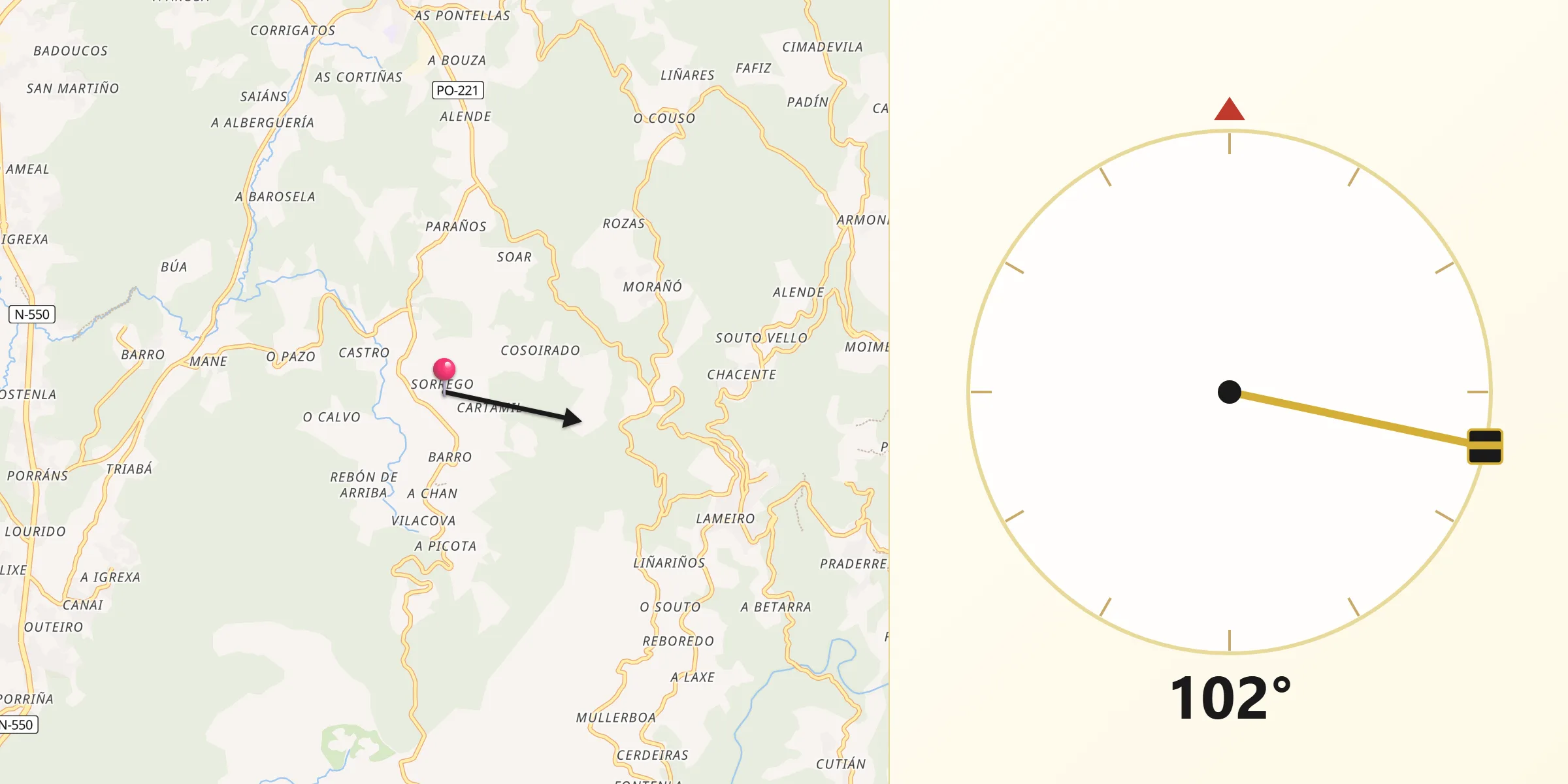 Dirección de la Qibla desde Moraña