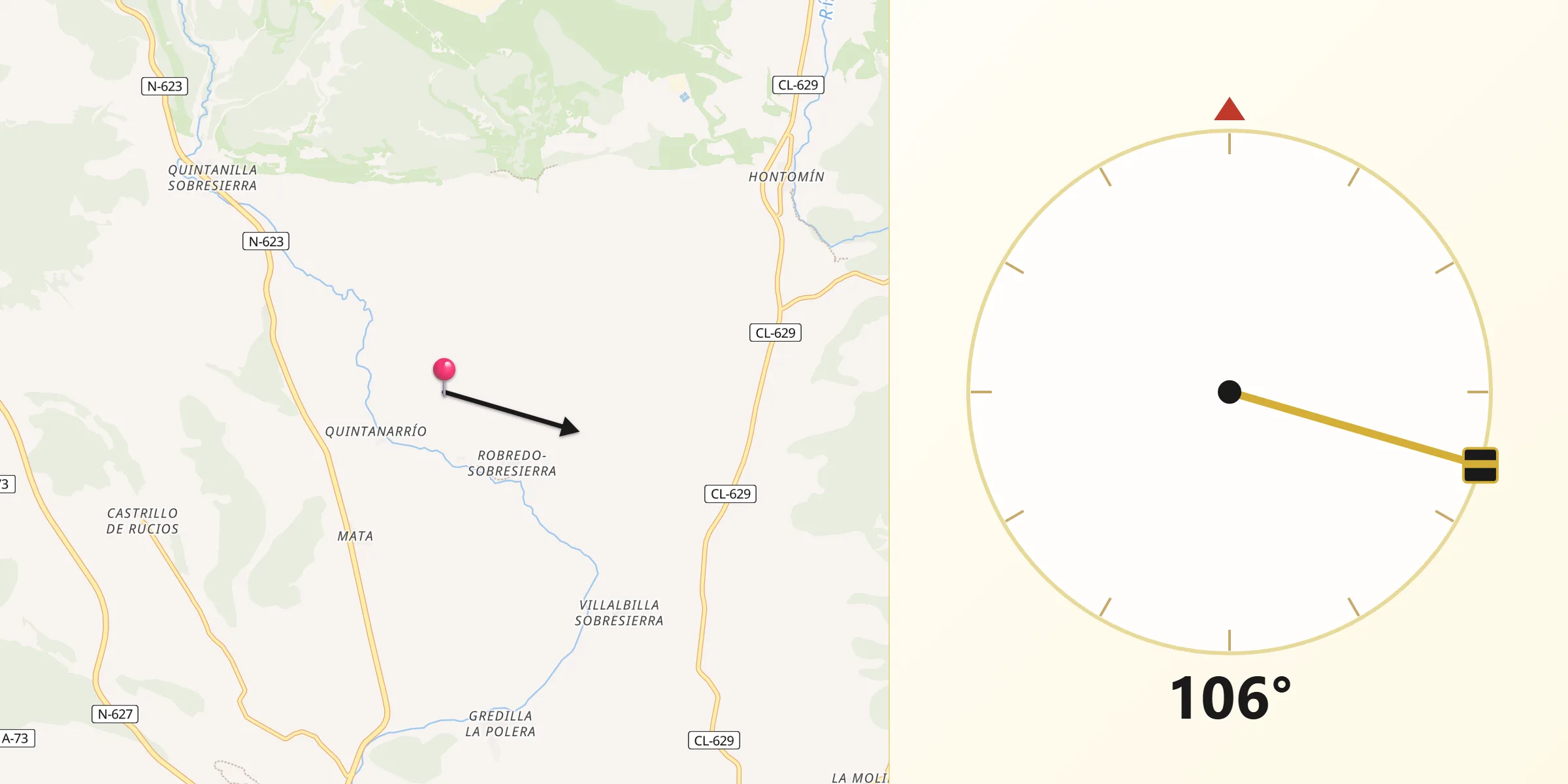 Dirección de la Qibla desde Merindad de Río Ubierna