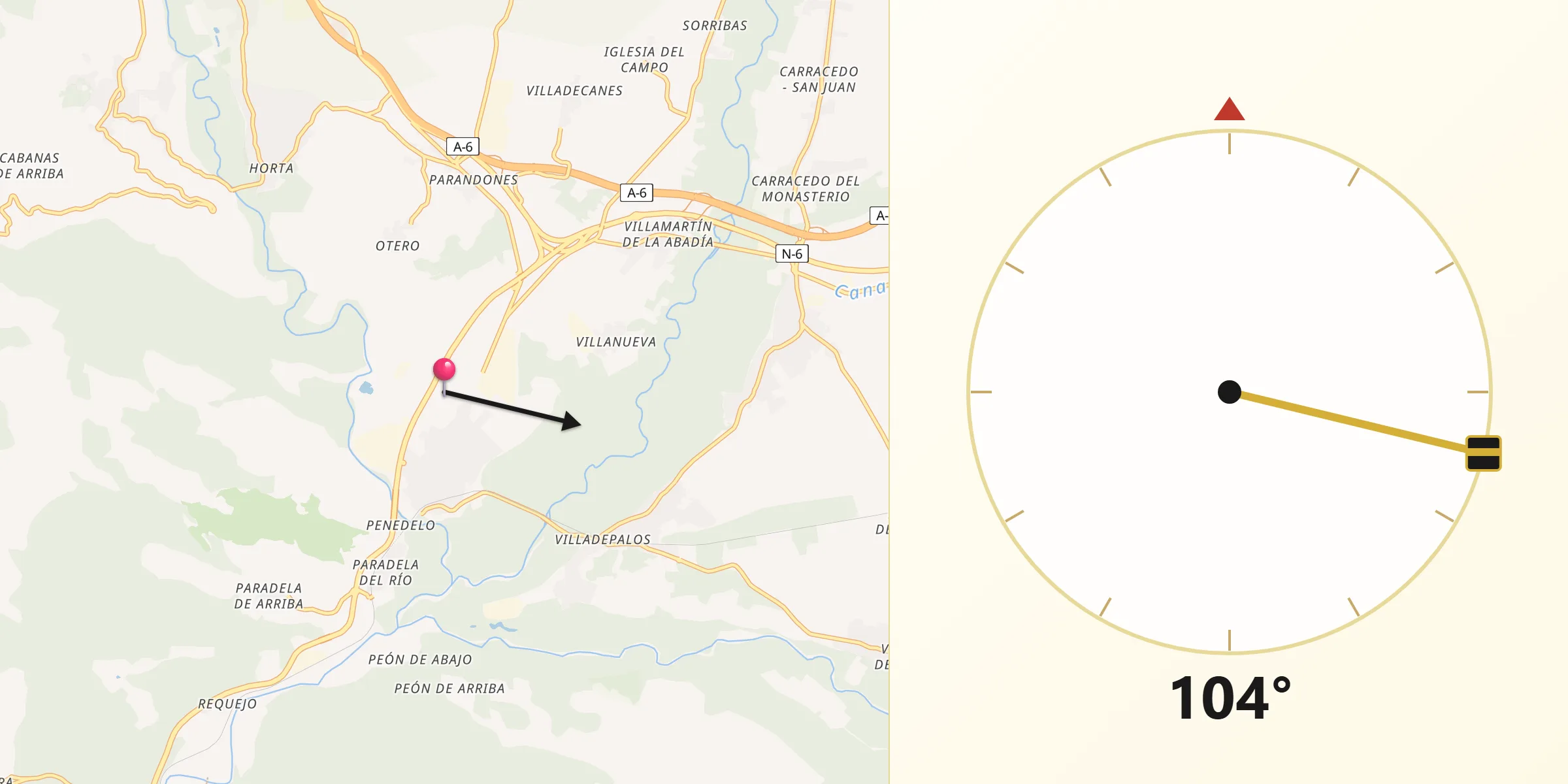 Dirección de la Qibla desde Toral de los Vados