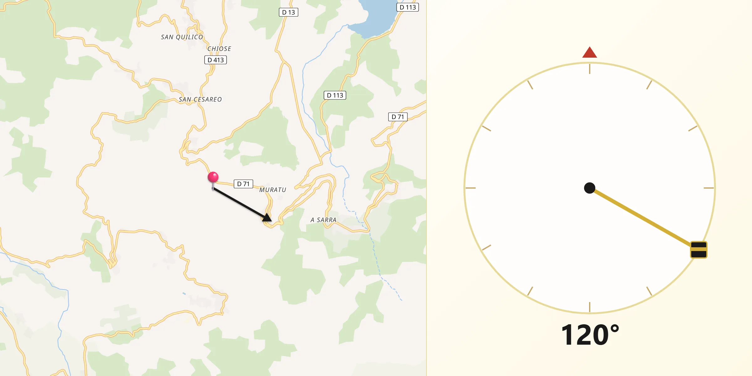 Direction vers la Qibla depuis Feliceto