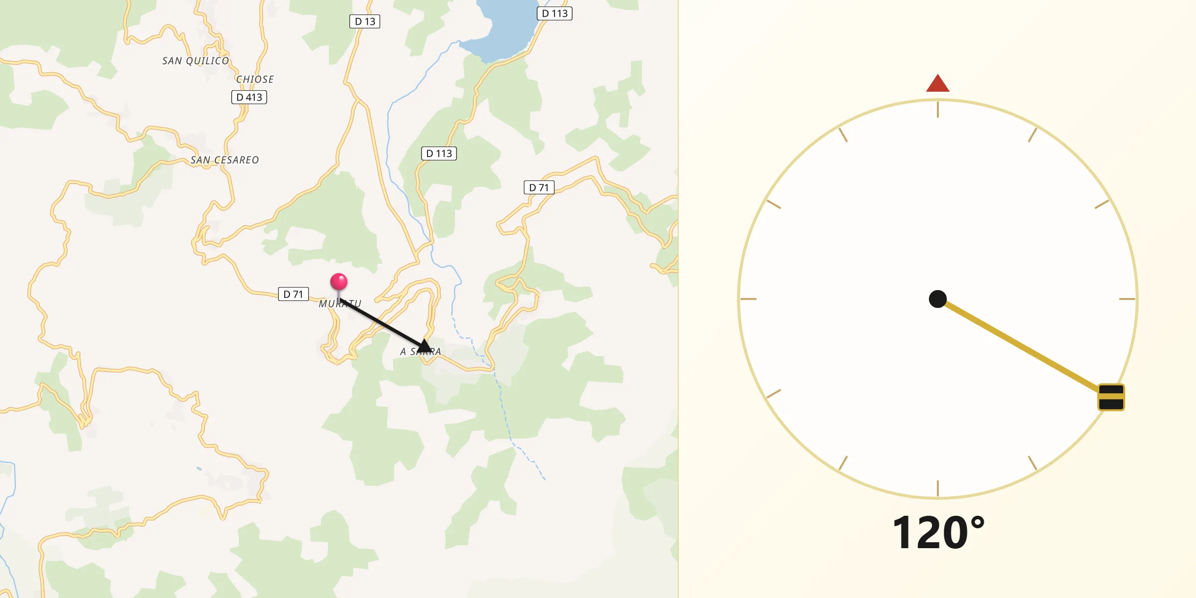 Direction vers la Qibla depuis Nessa