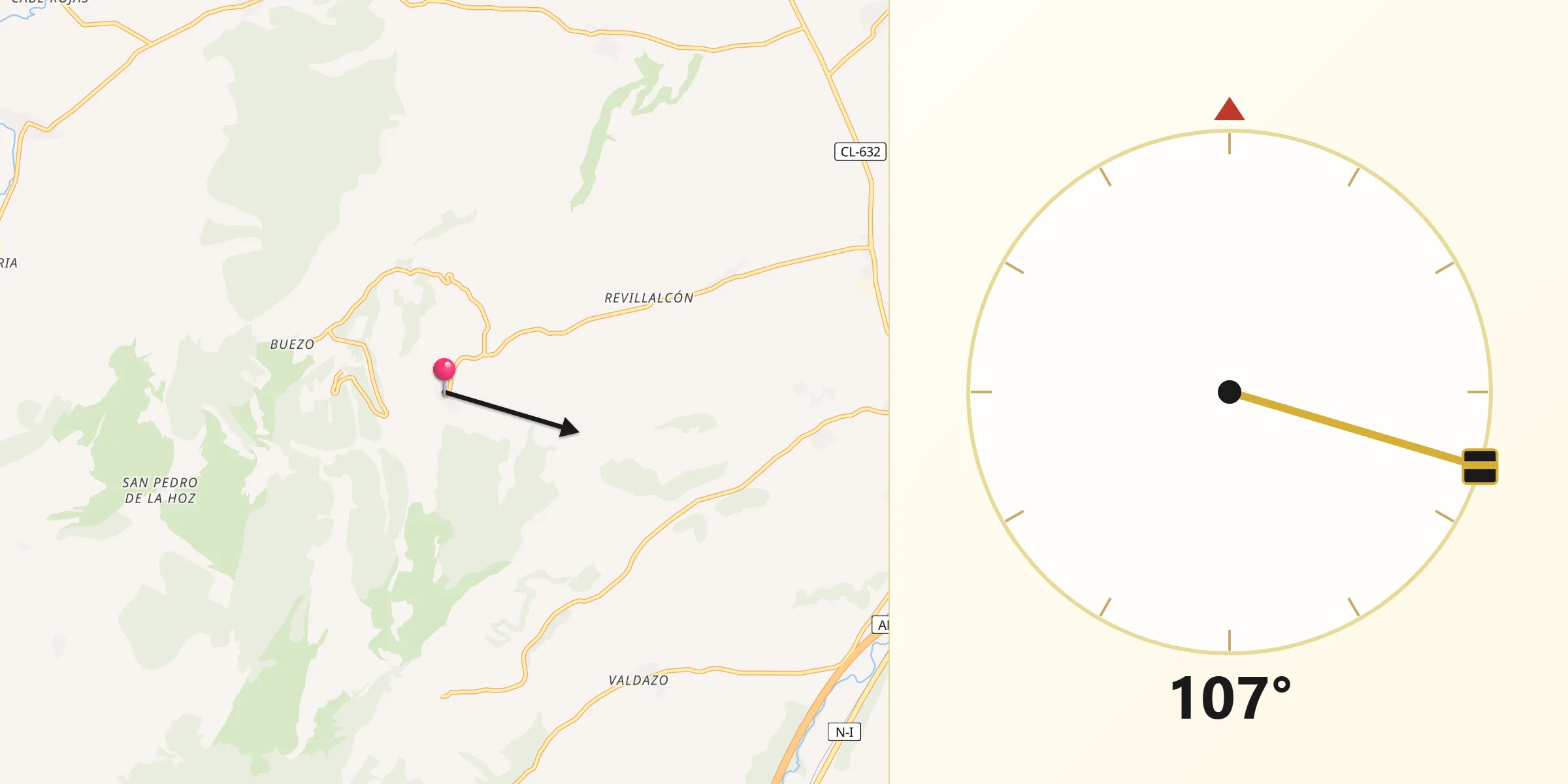 Dirección de la Qibla desde Salinillas de Bureba
