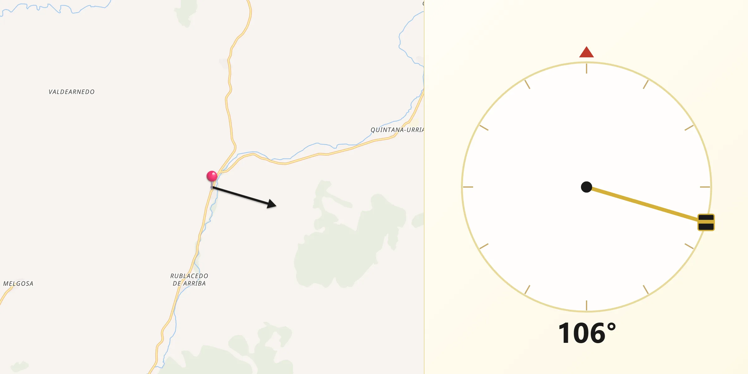 Dirección de la Qibla desde Rublacedo de Abajo