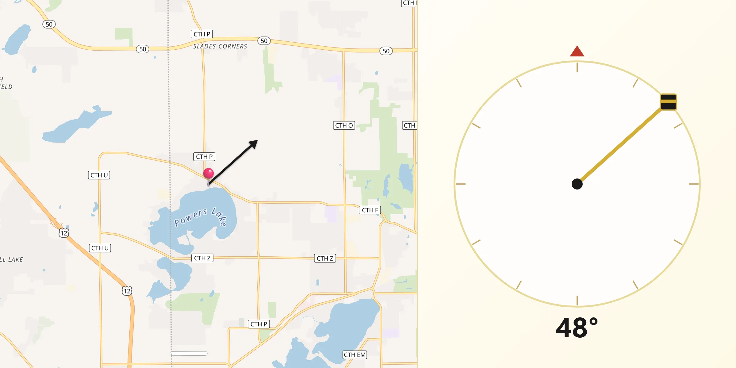 Qibla Direction from Powers Lake