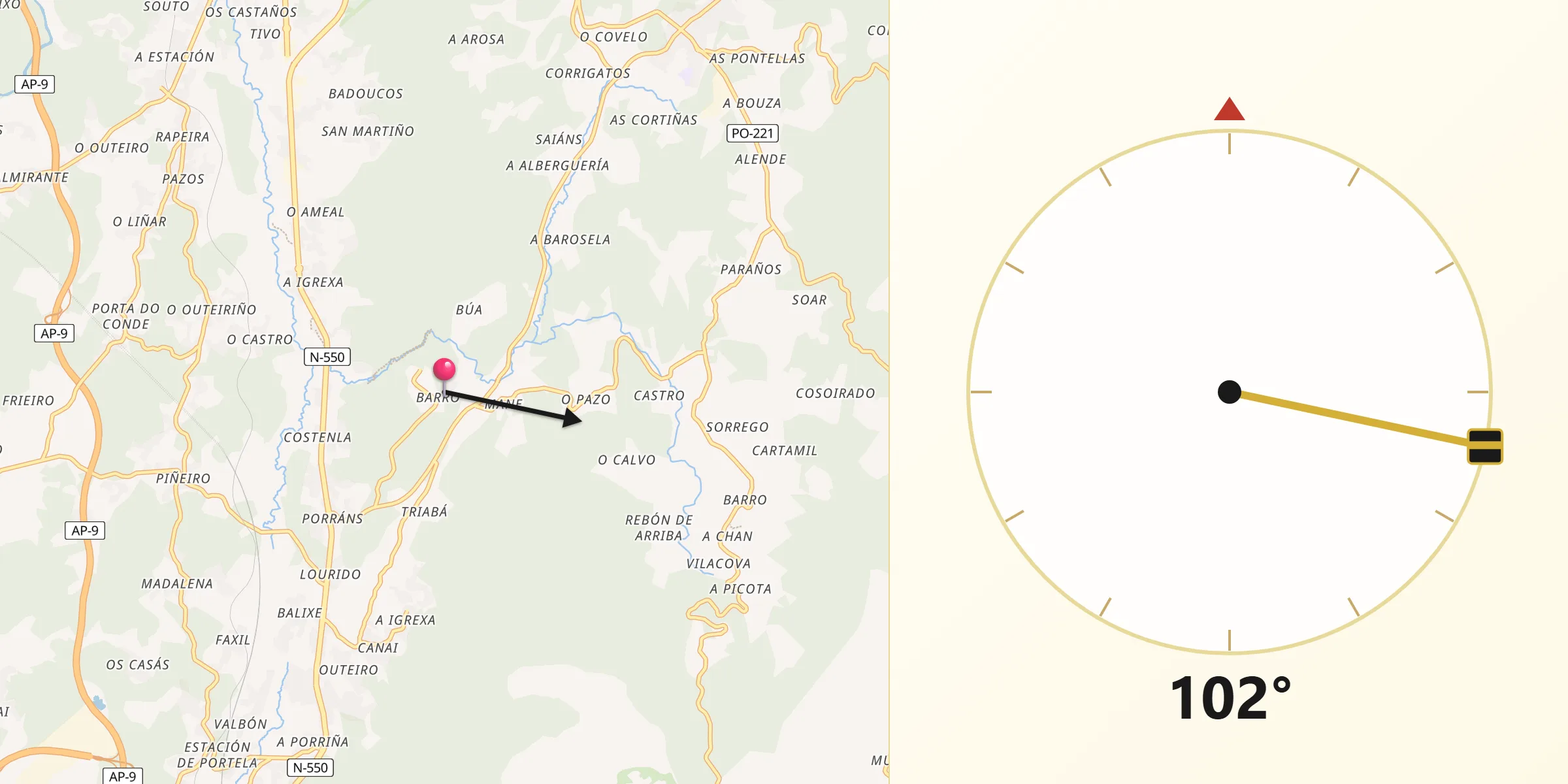 Dirección de la Qibla desde Barro