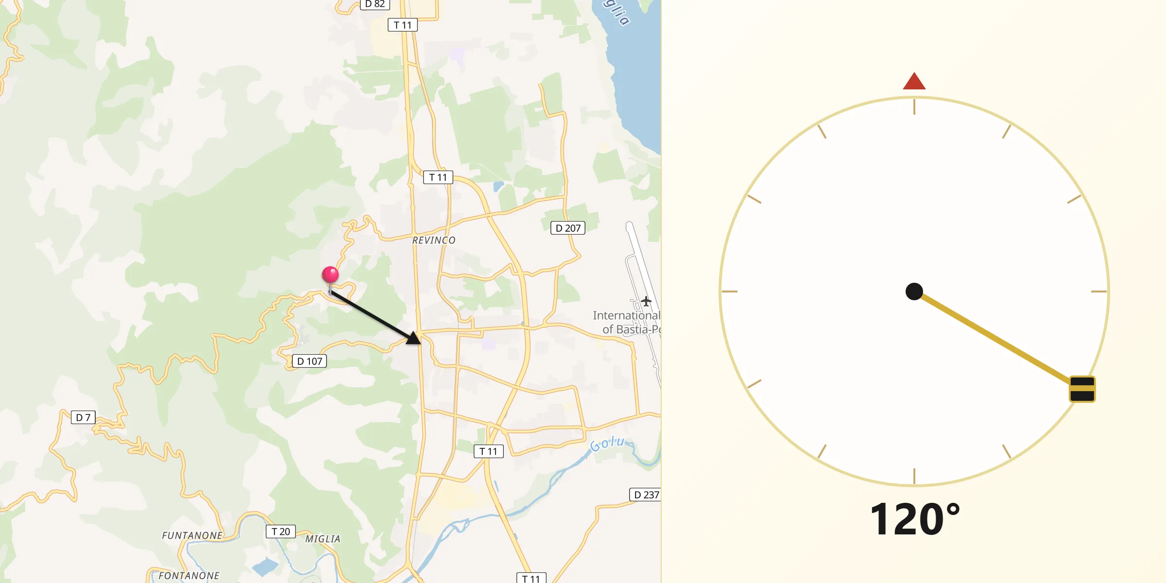 Direction vers la Qibla depuis Borgo