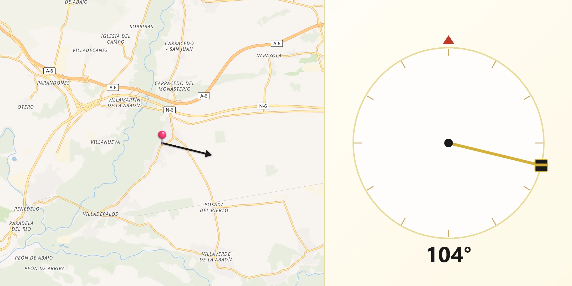 Dirección de la Qibla desde Carracedelo