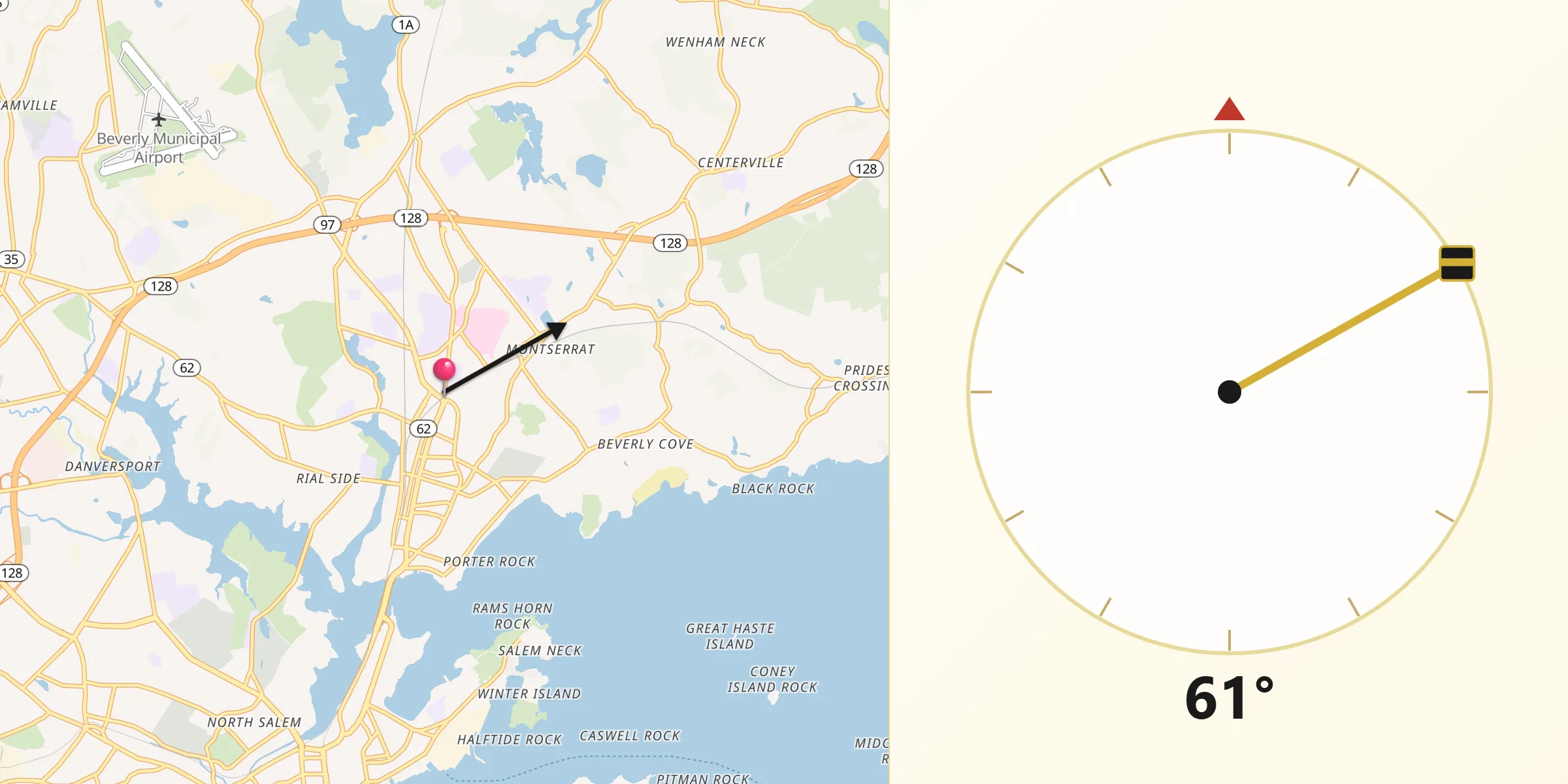 Qibla Direction from Beverly
