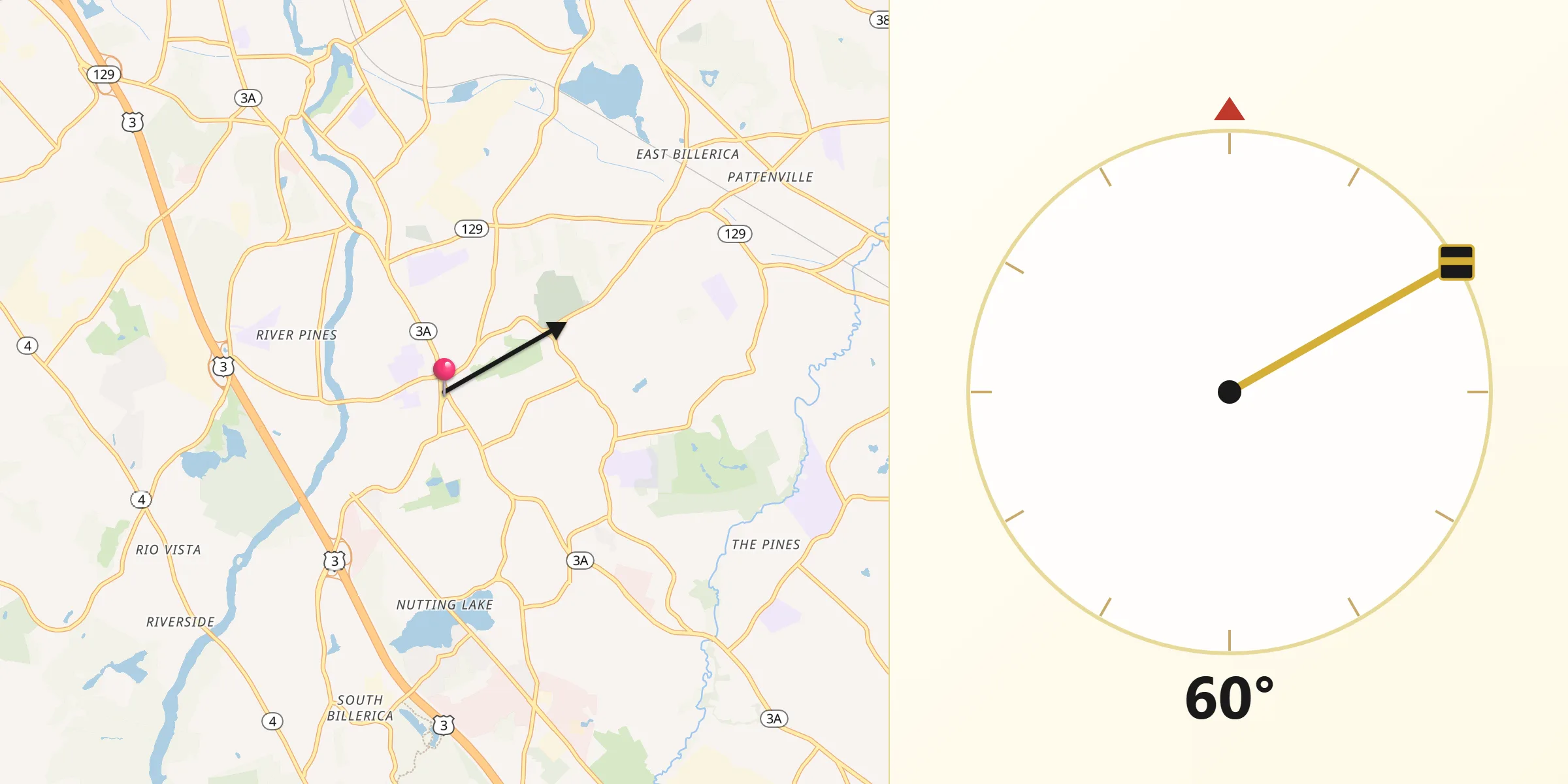 Qibla Direction from Billerica