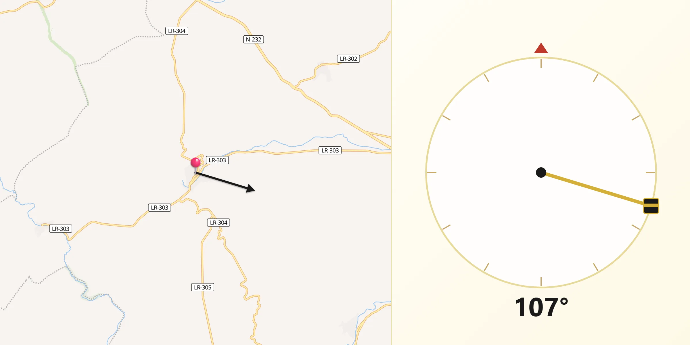 Dirección de la Qibla desde Treviana