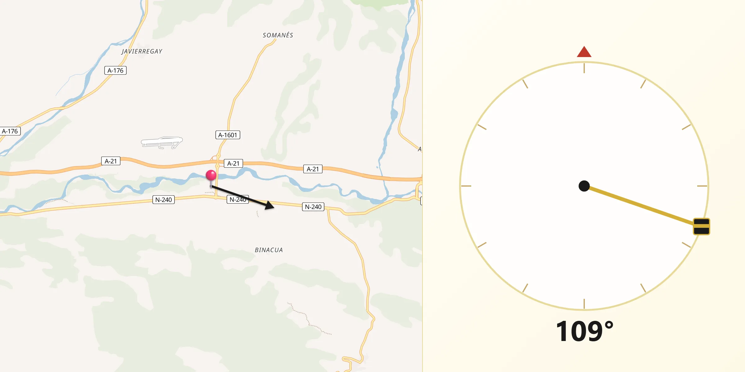 Dirección de la Qibla desde Santa Cilia