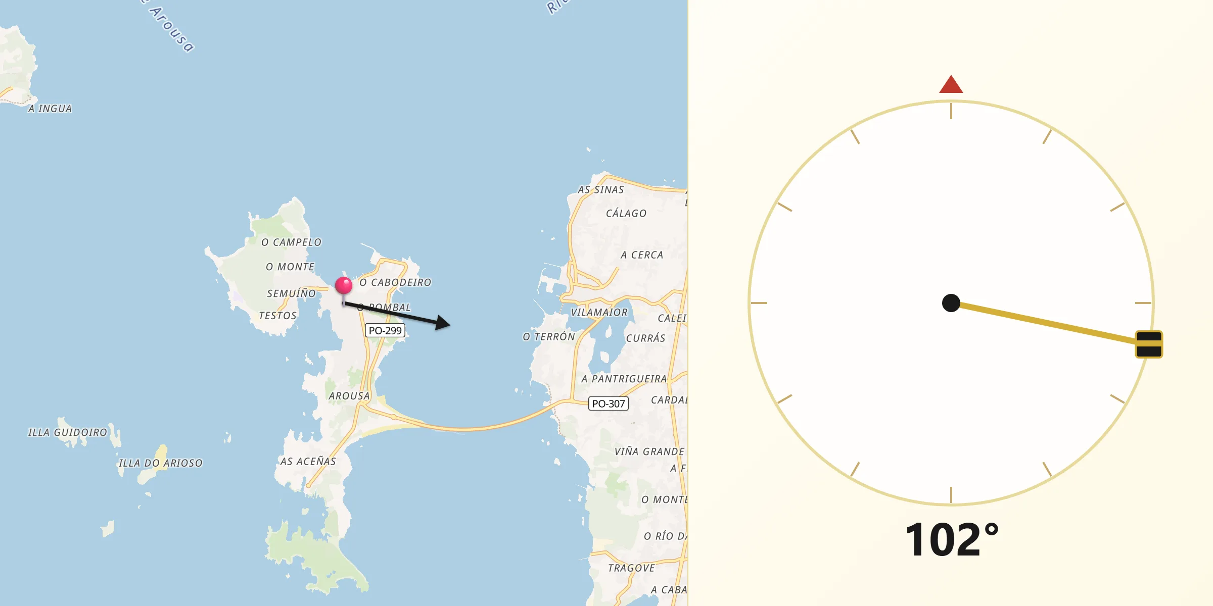 Dirección de la Qibla desde Illa de Arousa A