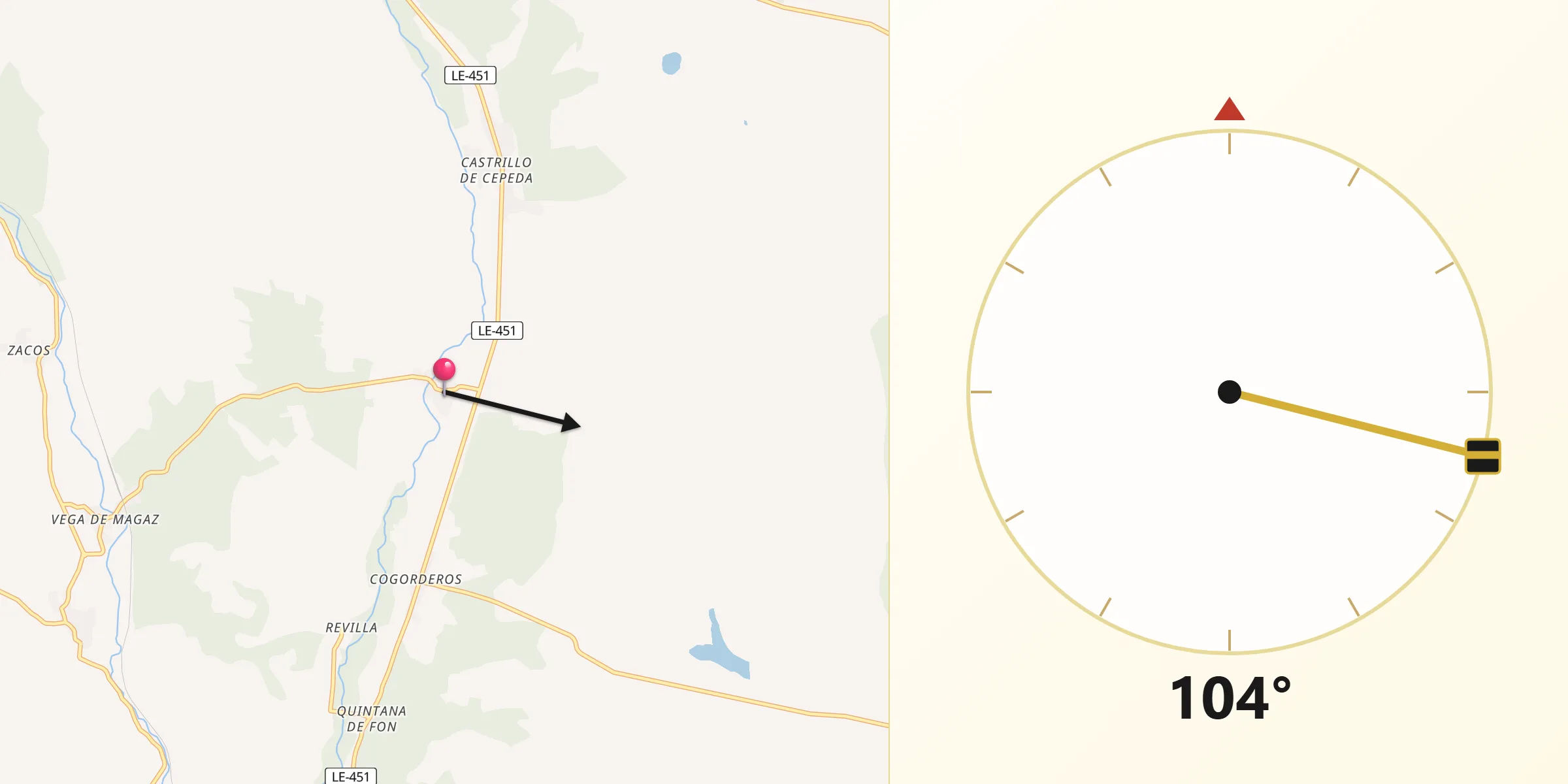 Dirección de la Qibla desde Villamejil