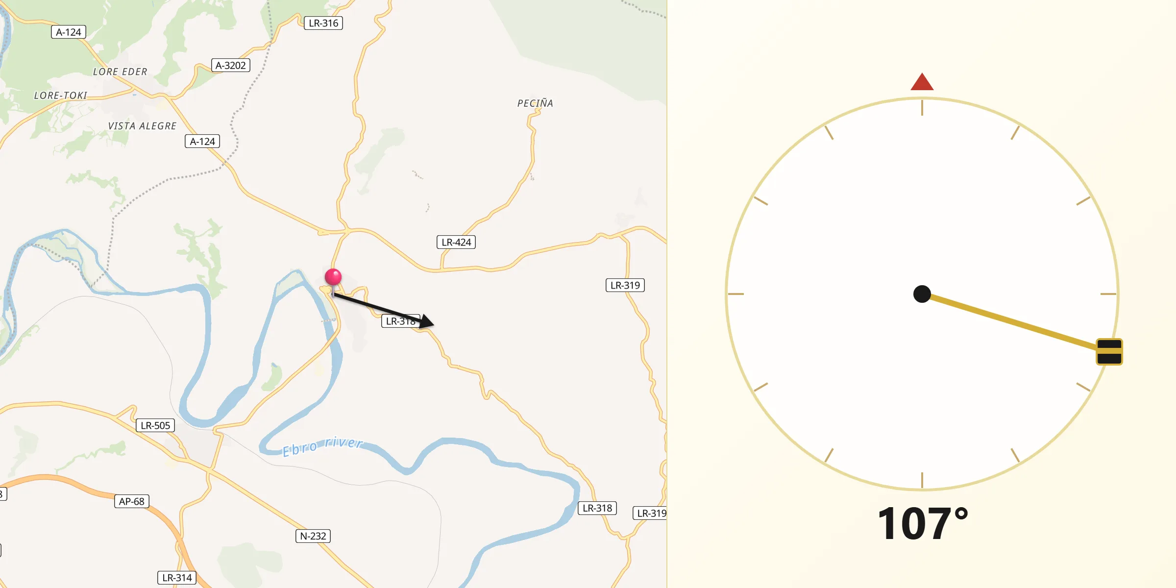 Dirección de la Qibla desde San Vicente de la Sonsierra