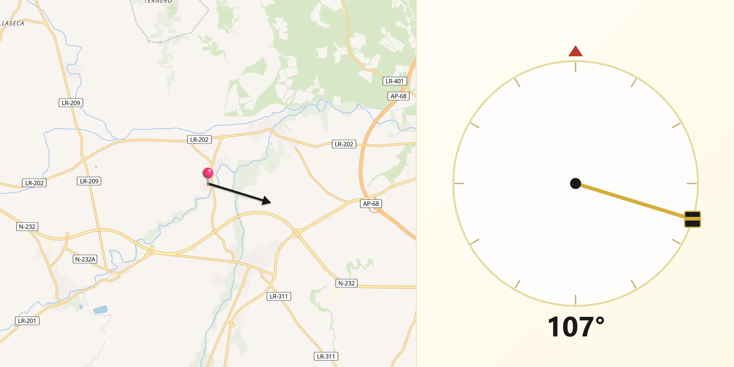 Dirección de la Qibla desde Cihuri