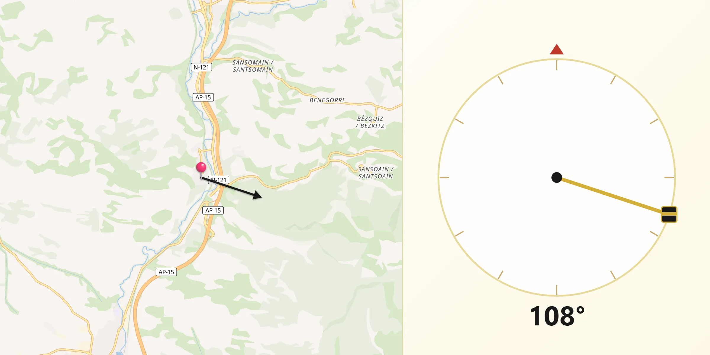 Dirección de la Qibla desde Pueyo