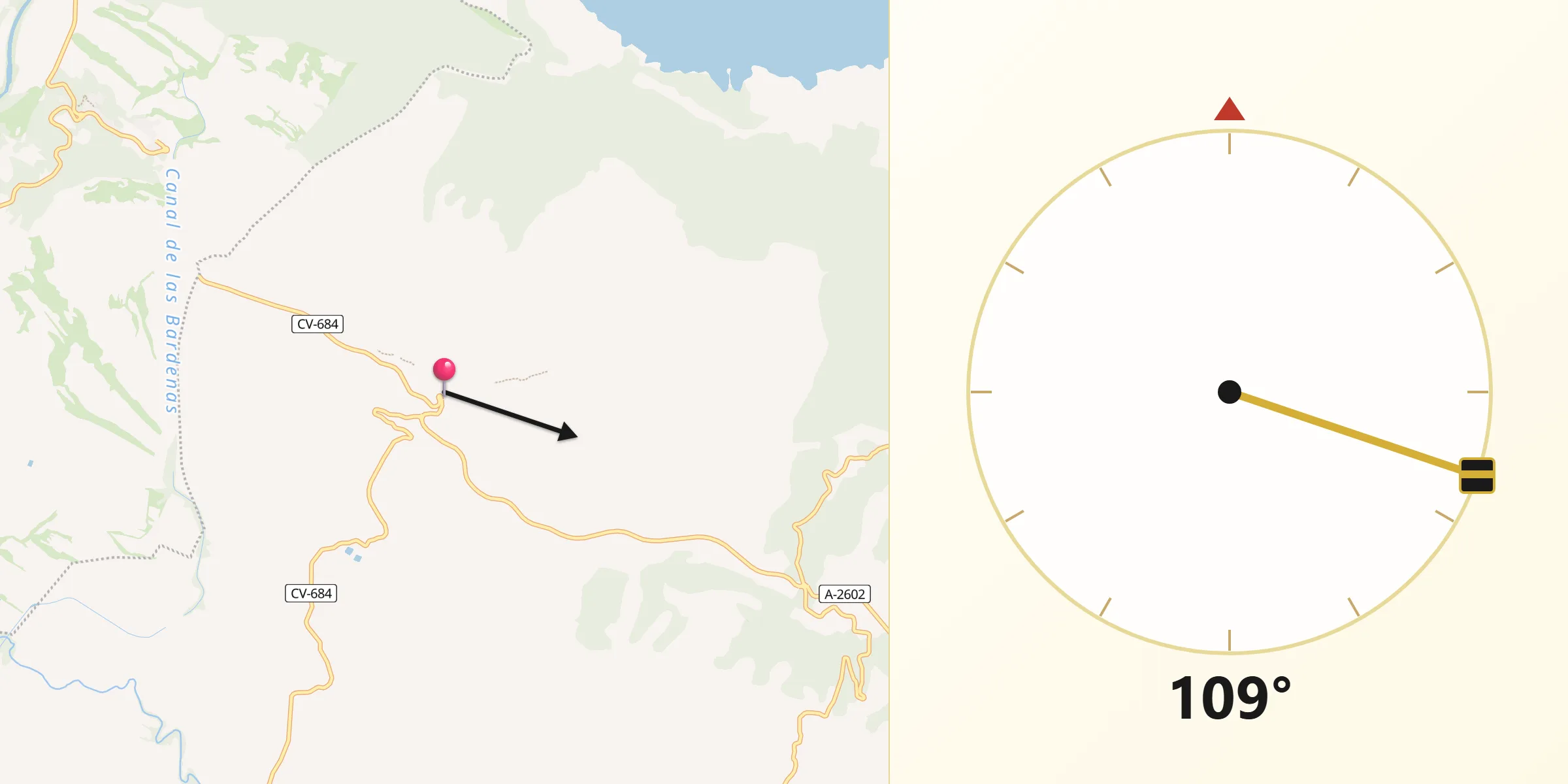 Dirección de la Qibla desde Undués de Lerda