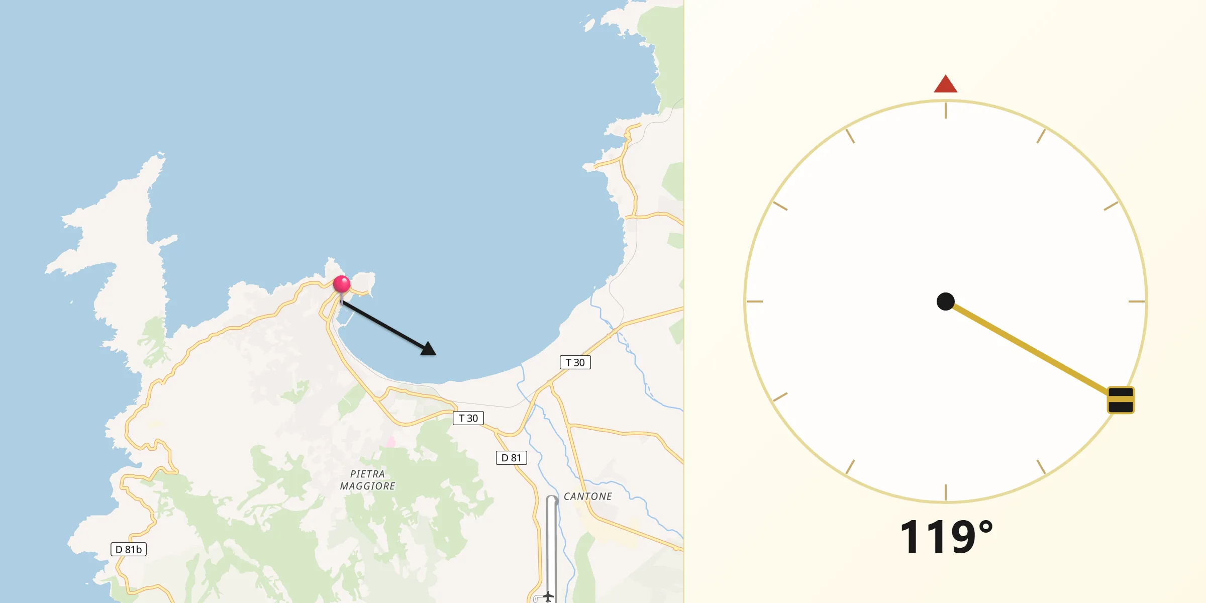 Direction vers la Qibla depuis Calvi