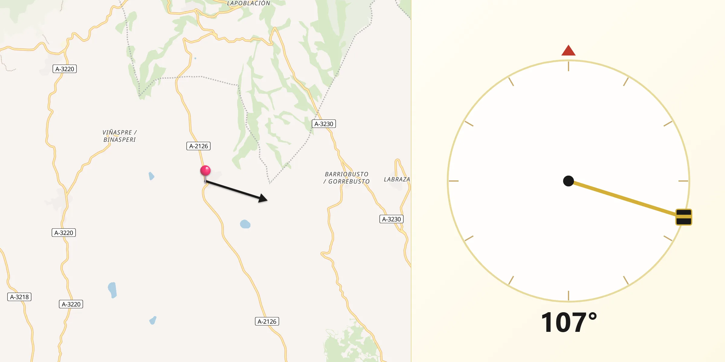 Dirección de la Qibla desde Yécora/Iekora
