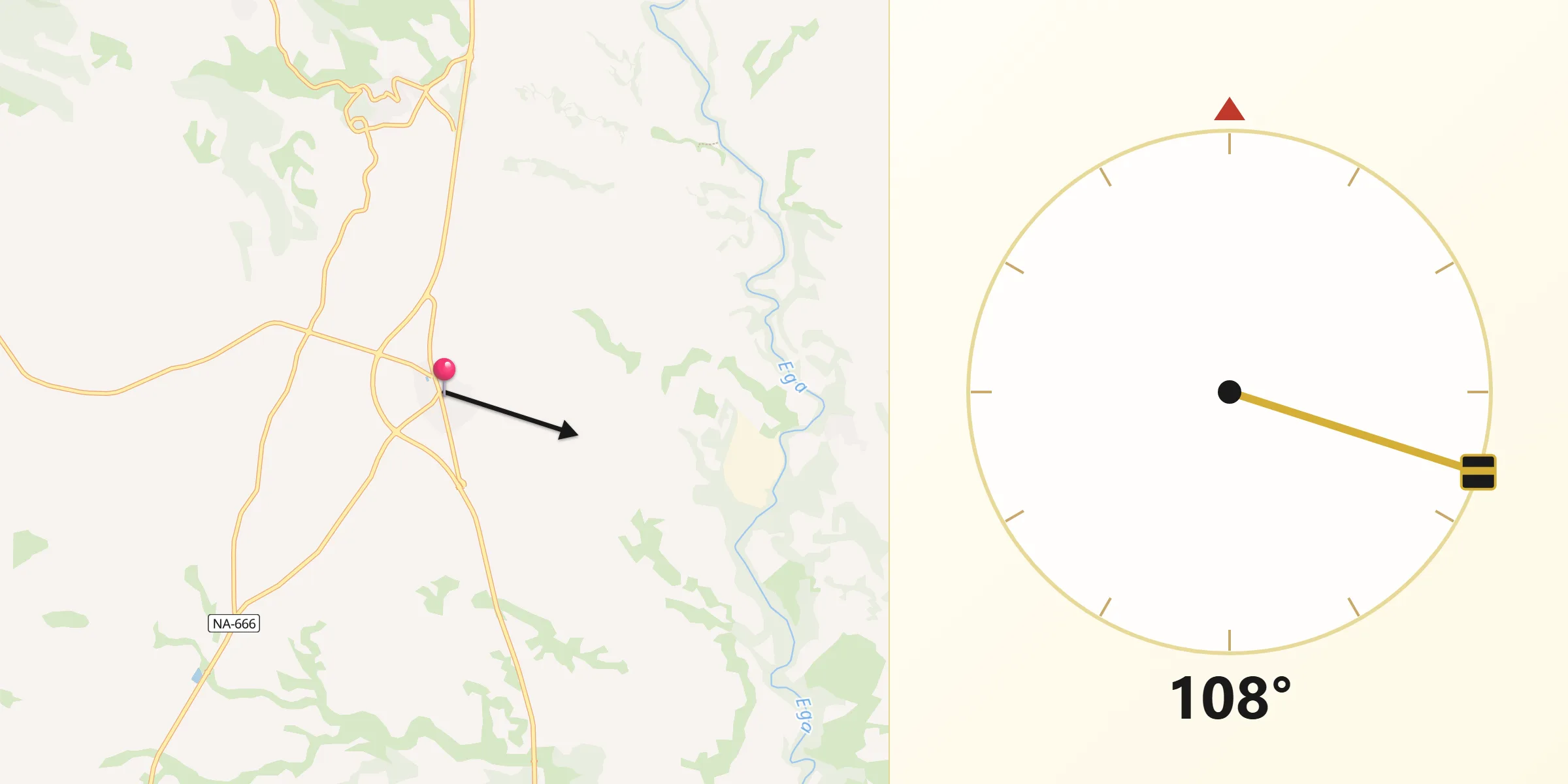 Dirección de la Qibla desde Allo