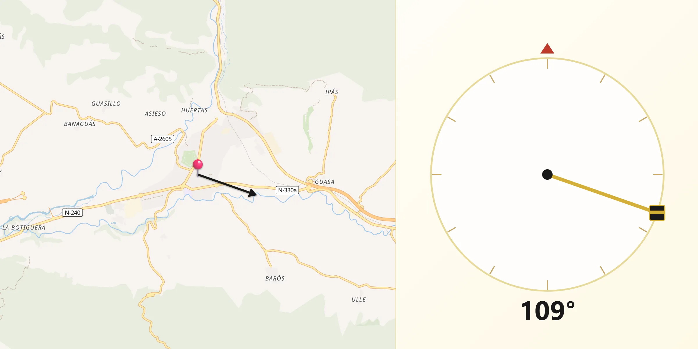 Dirección de la Qibla desde Jaca