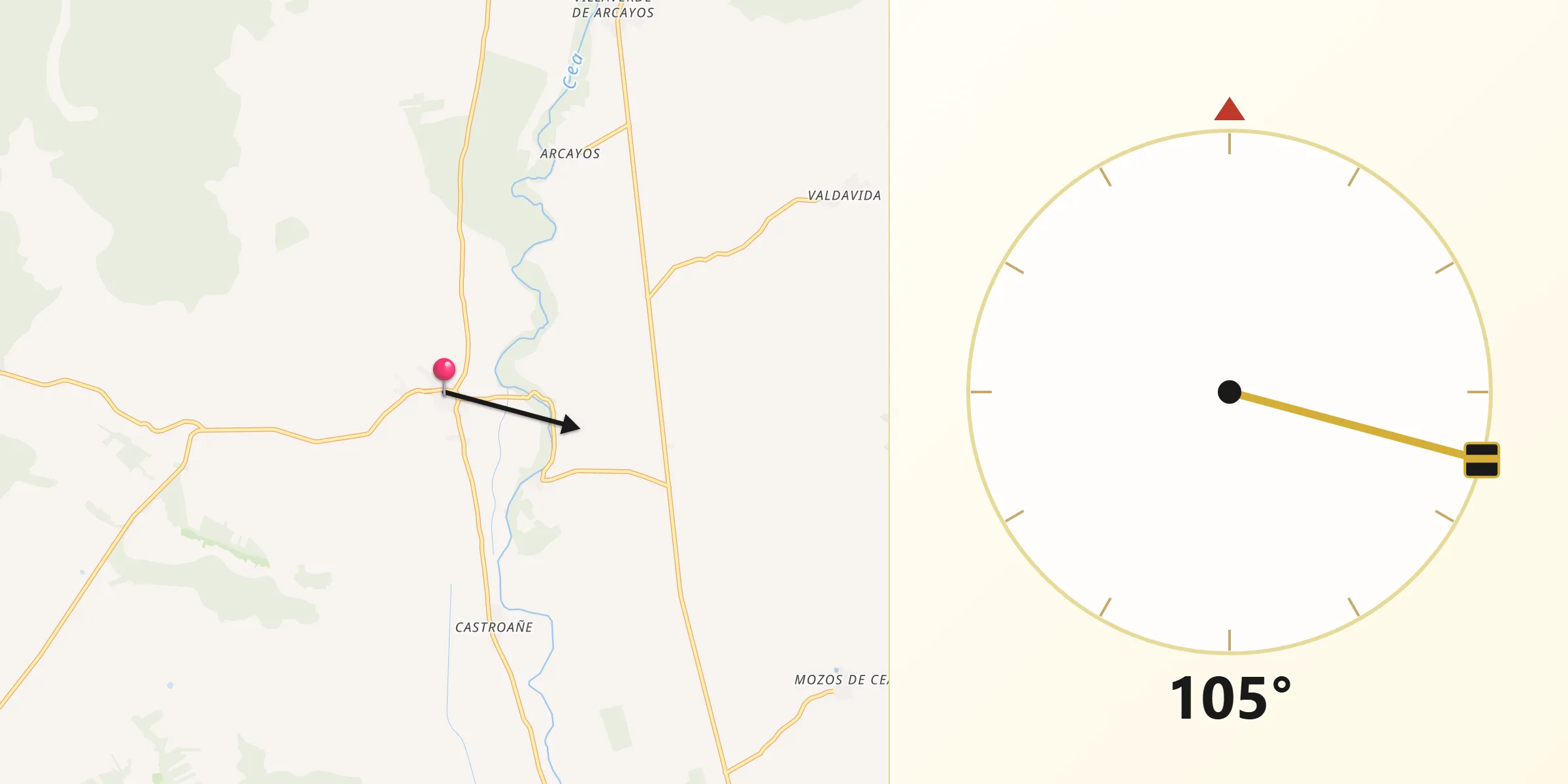 Dirección de la Qibla desde Villamartín de Don Sancho