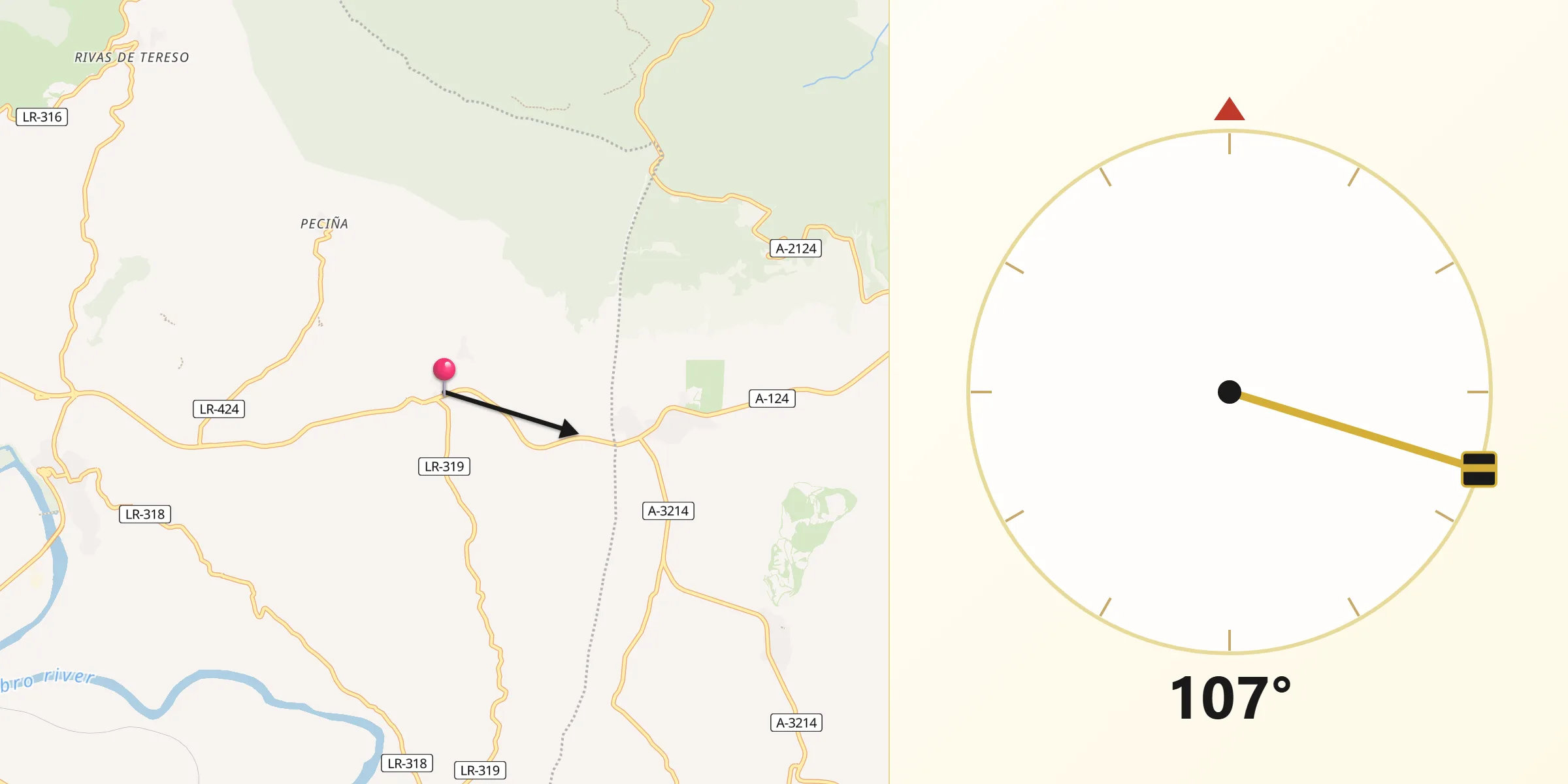 Dirección de la Qibla desde Ábalos