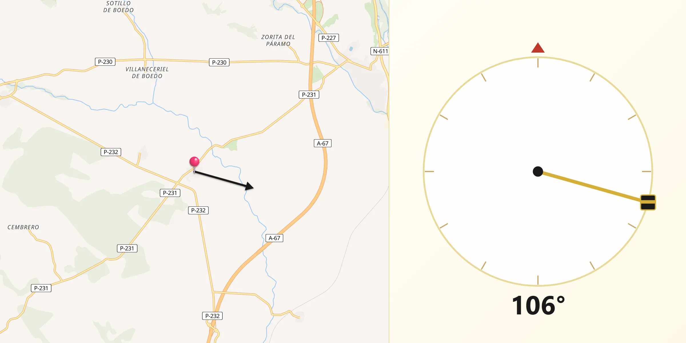Dirección de la Qibla desde Calahorra de Boedo