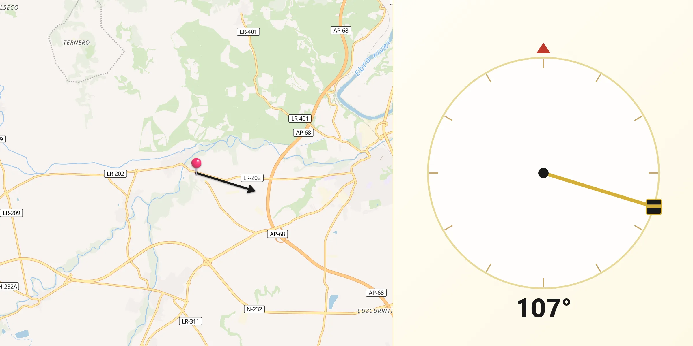 Dirección de la Qibla desde Anguciana