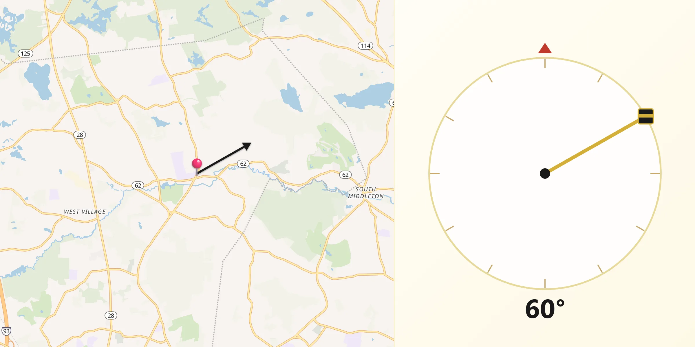 Qibla Direction from North Reading